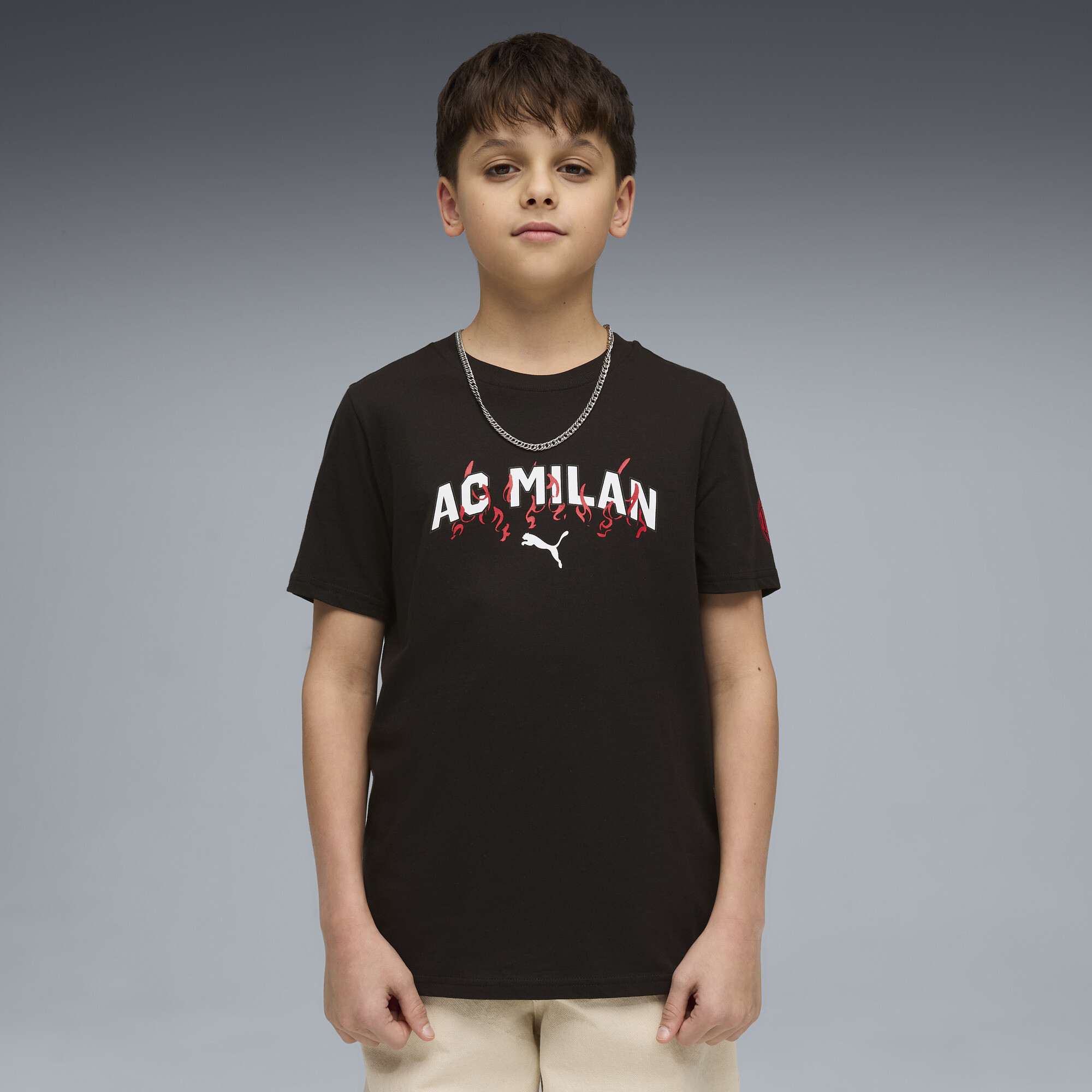 PUMA AC Milan ftblCulture Big Kids' T-Shirt in Black, Size L