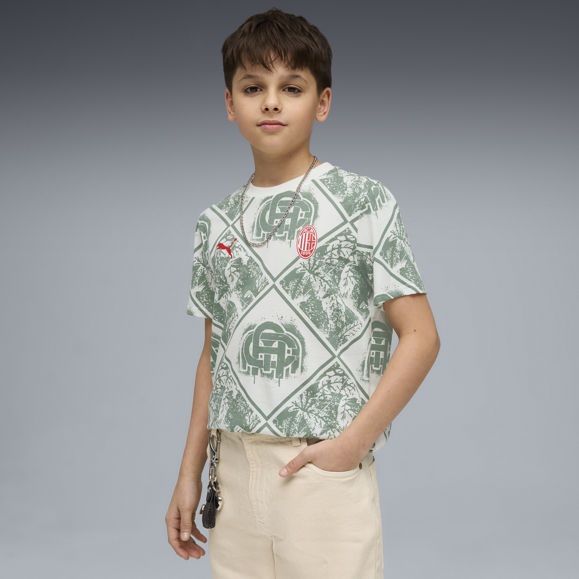 PUMA AC Milan FtblCulture bedrukt T-shirt, Groen/Wit, Maat 13-14Y thumbnail 5