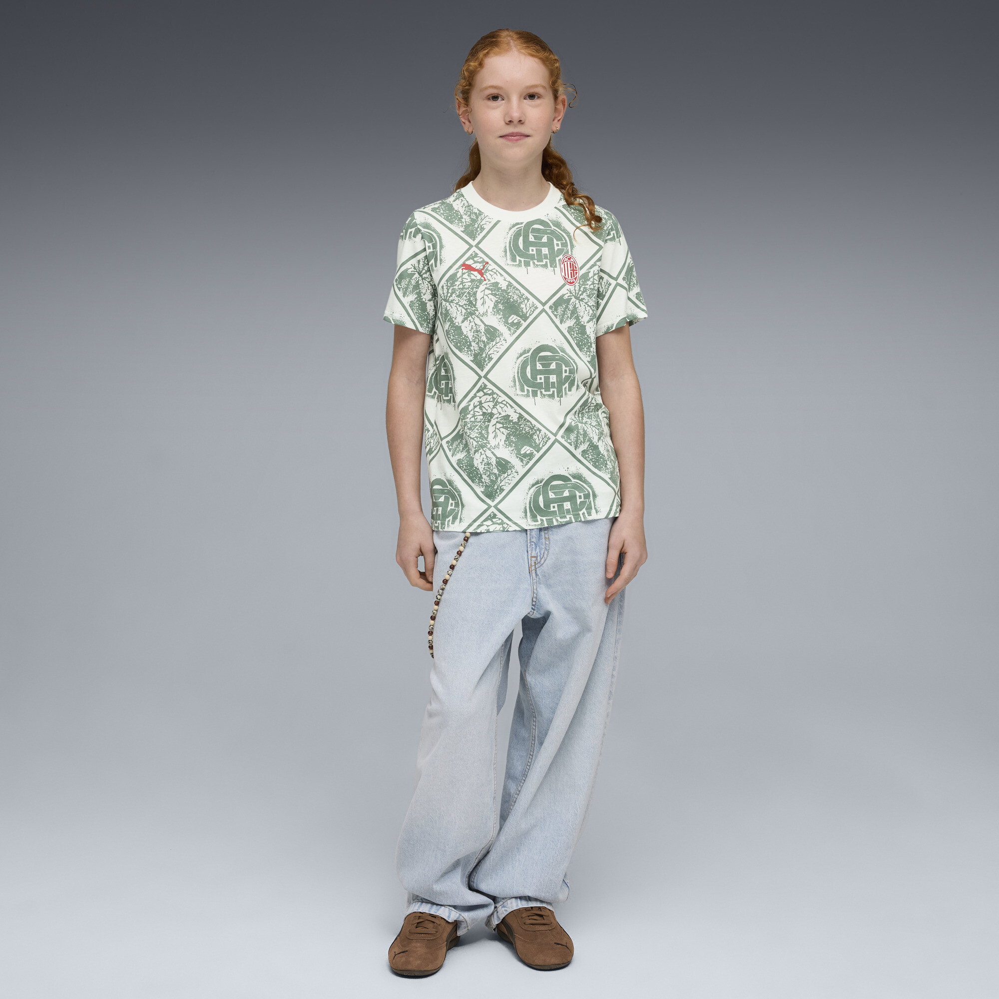 PUMA AC Milan FtblCulture bedrukt T-shirt, Groen/Wit, Maat 13-14Y thumbnail 3