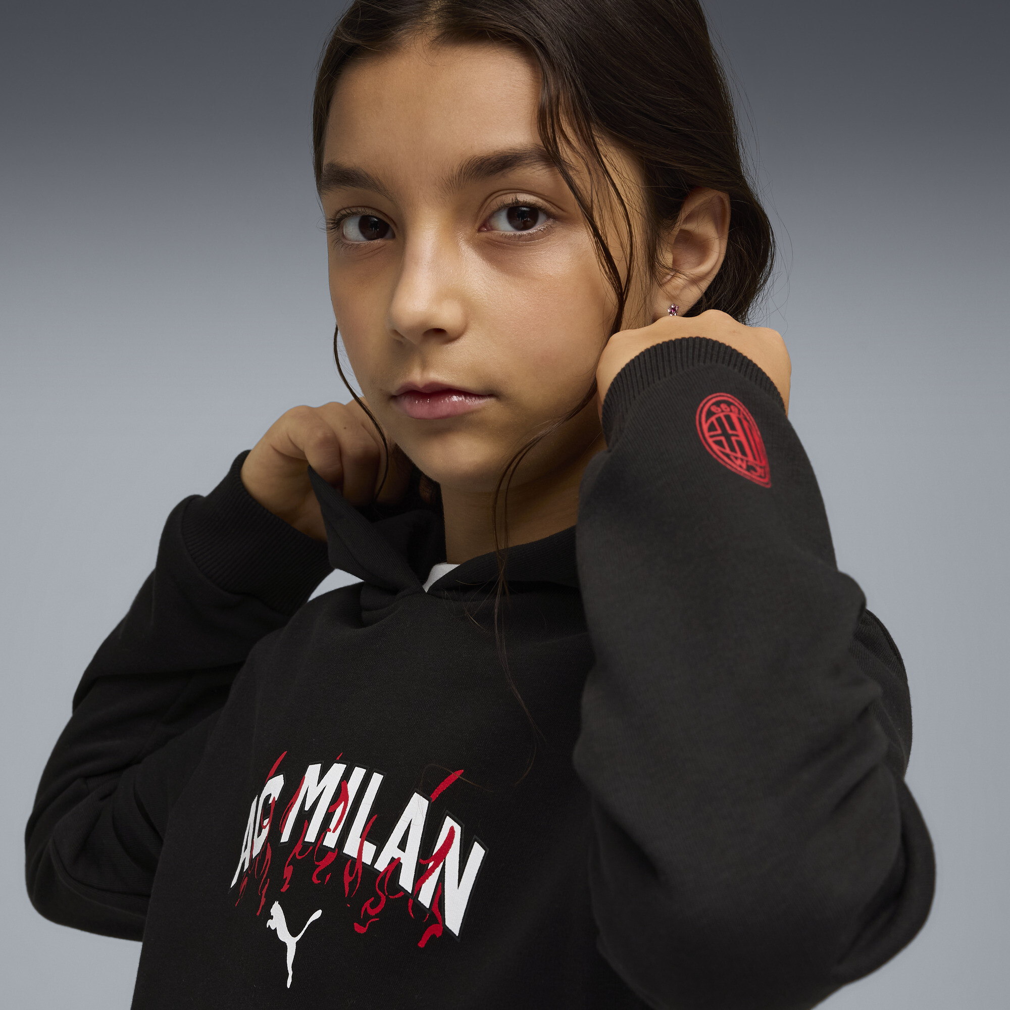 PUMA AC Milan FtblCulture hoodie, Zwart/Wit, Maat 7-8Y thumbnail 4