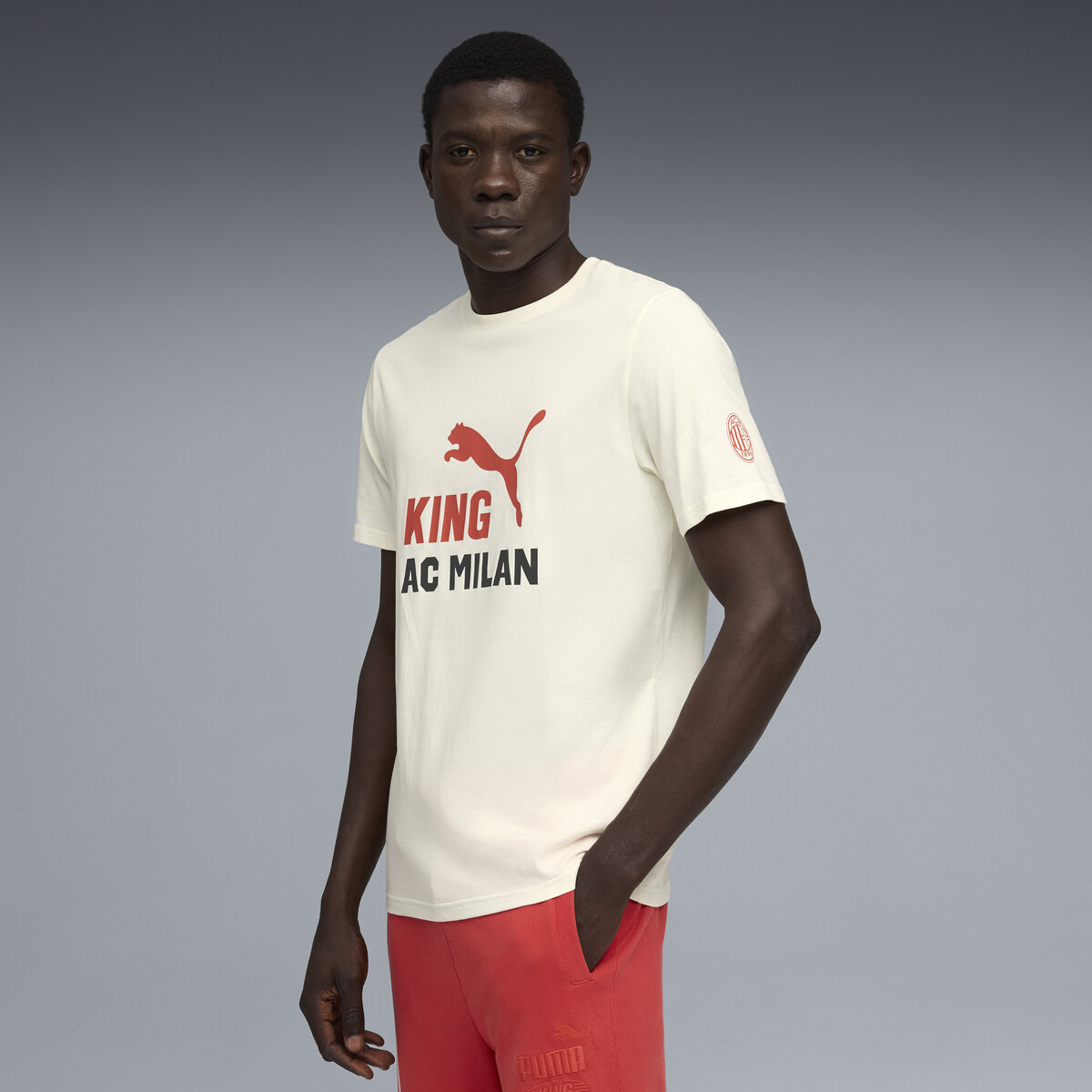 AC Milan KING Logo T-Shirt Men in Warm White/Red Fire by PUMA, XXL