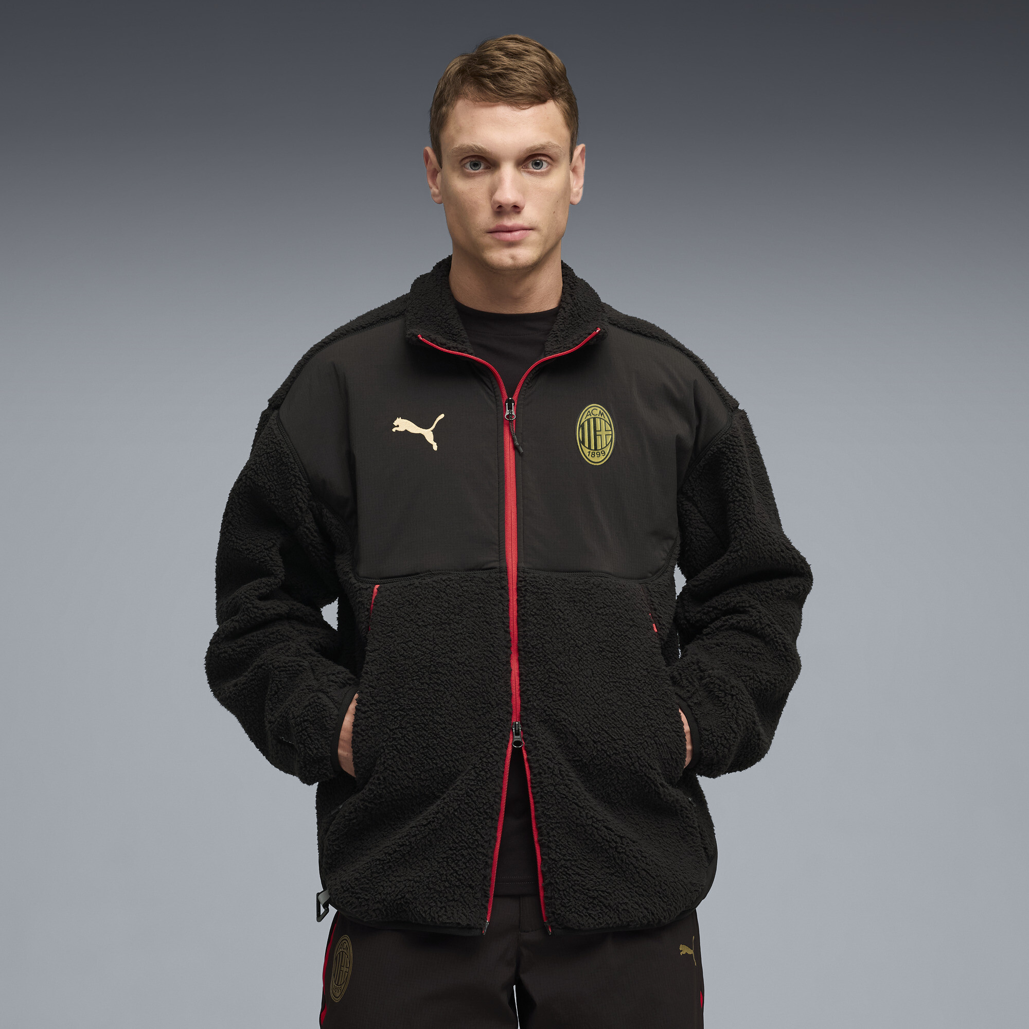 AC Milan PUMATECH Soft Tech sherpajack voor Heren, Zwart, Maat S thumbnail 6