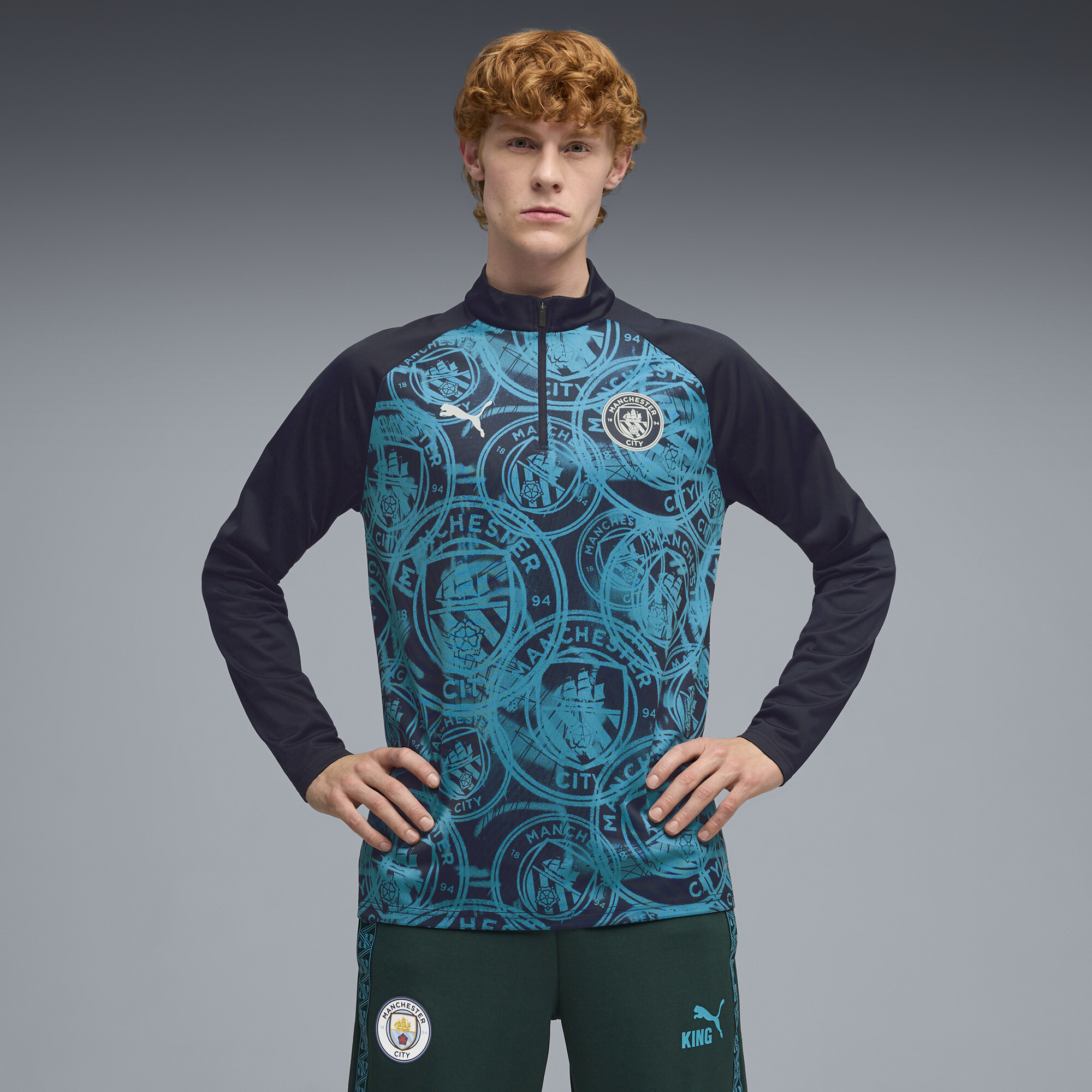 PUMA Manchester City warm-up-top met kwartrits voor Heren, Blauw, Maat XS thumbnail 4