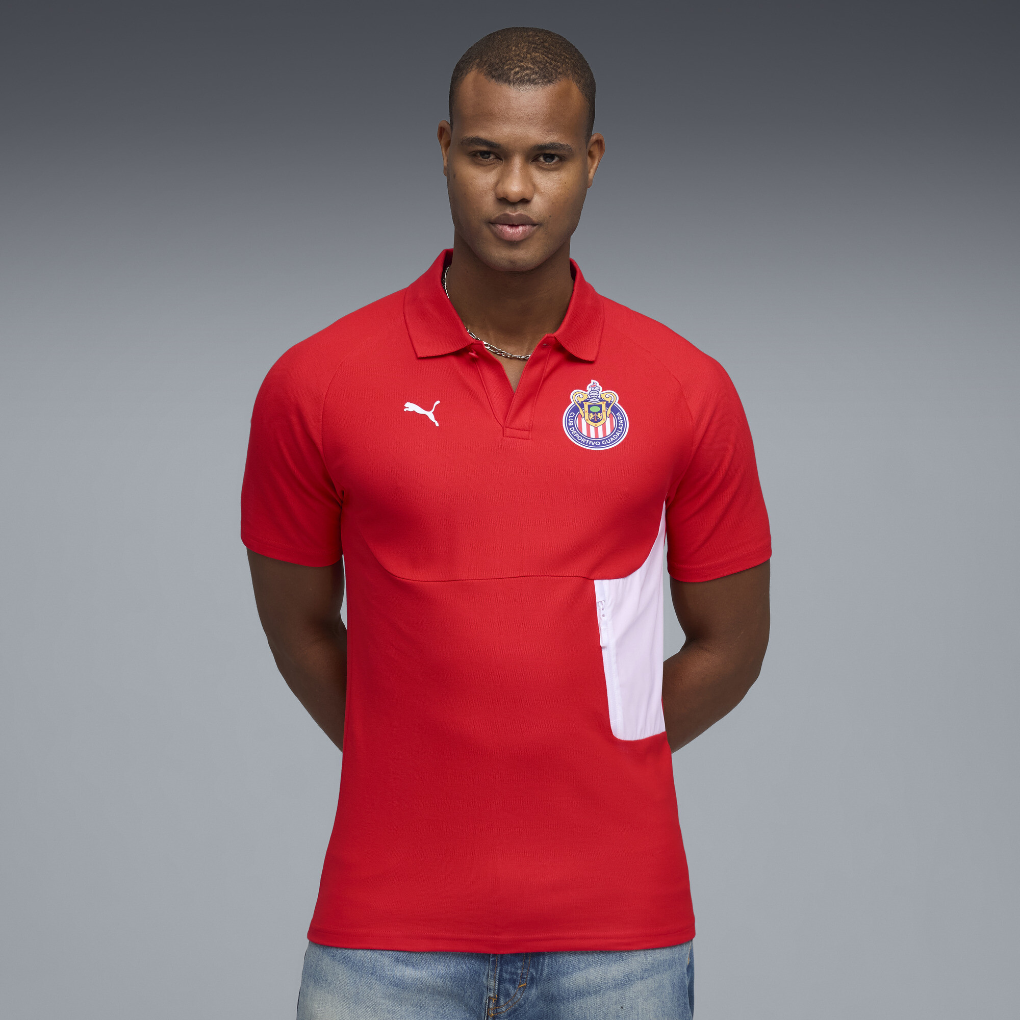 C.D. Guadalajara PUMATECH Men's Soccer Polo Shirt in Red, Size M