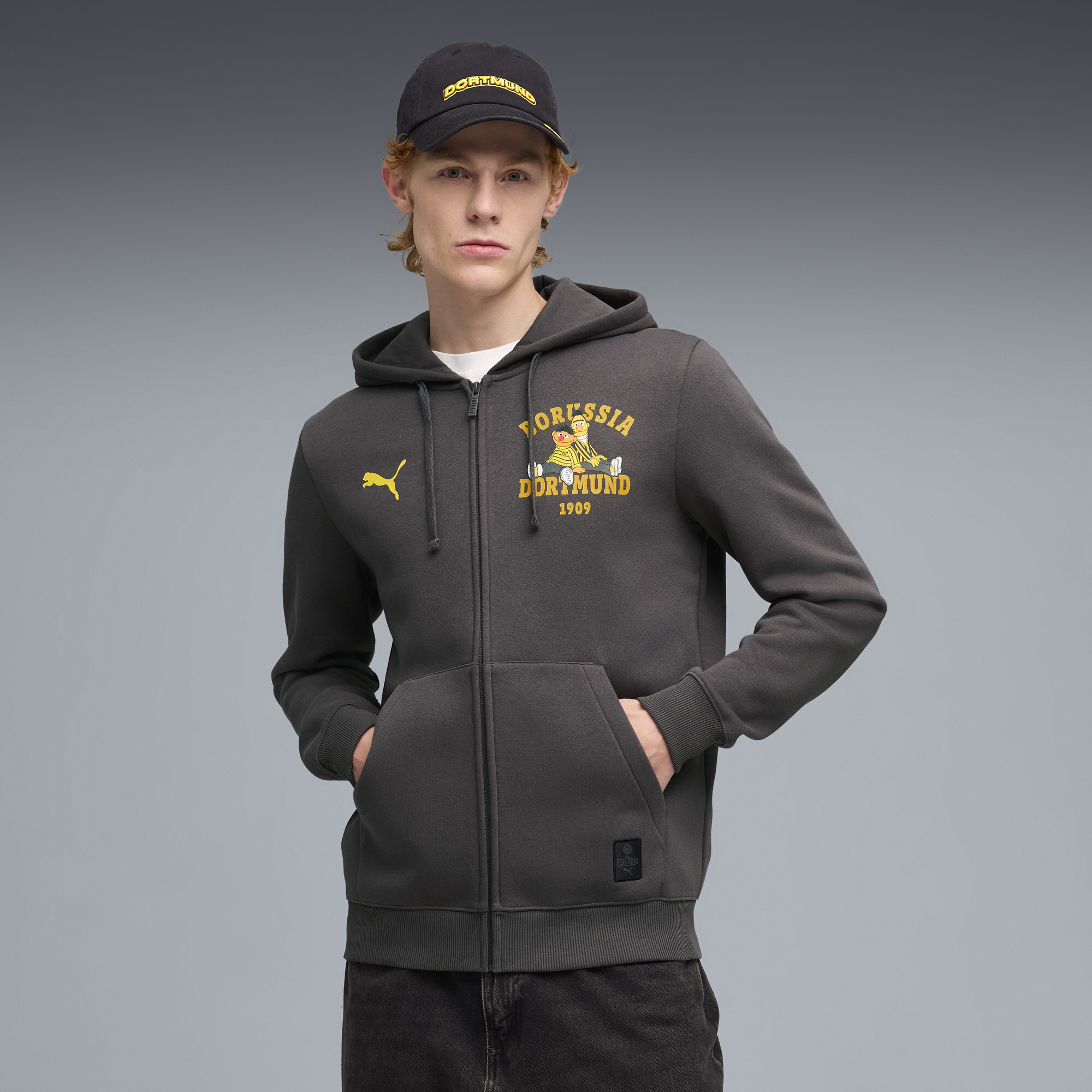 PUMA Borussia Dortmund x Sesamstraat jack voor Heren, Grijs/Geel, Maat XL thumbnail 6