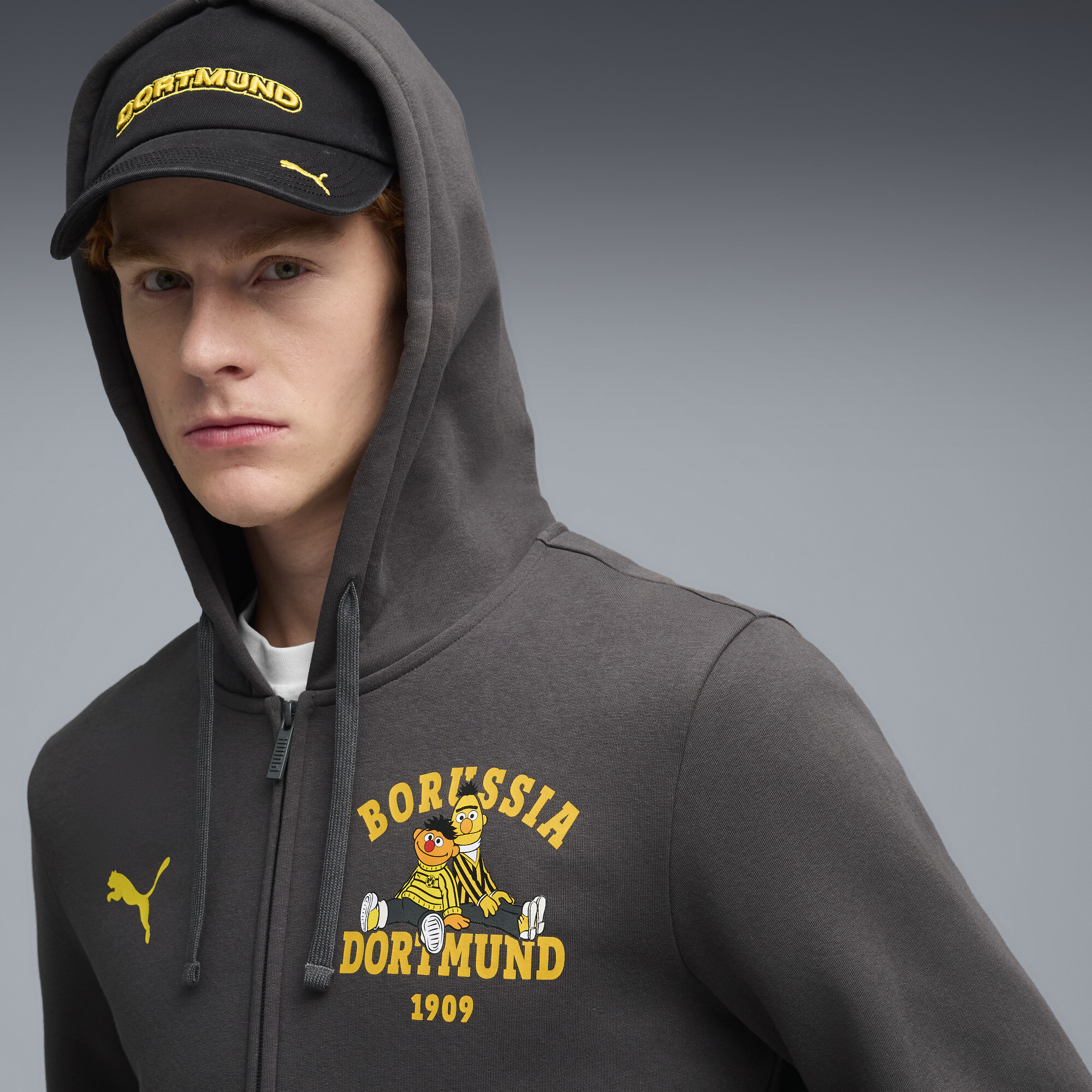 PUMA Borussia Dortmund x Sesamstraat jack voor Heren, Grijs/Geel, Maat XL thumbnail 5