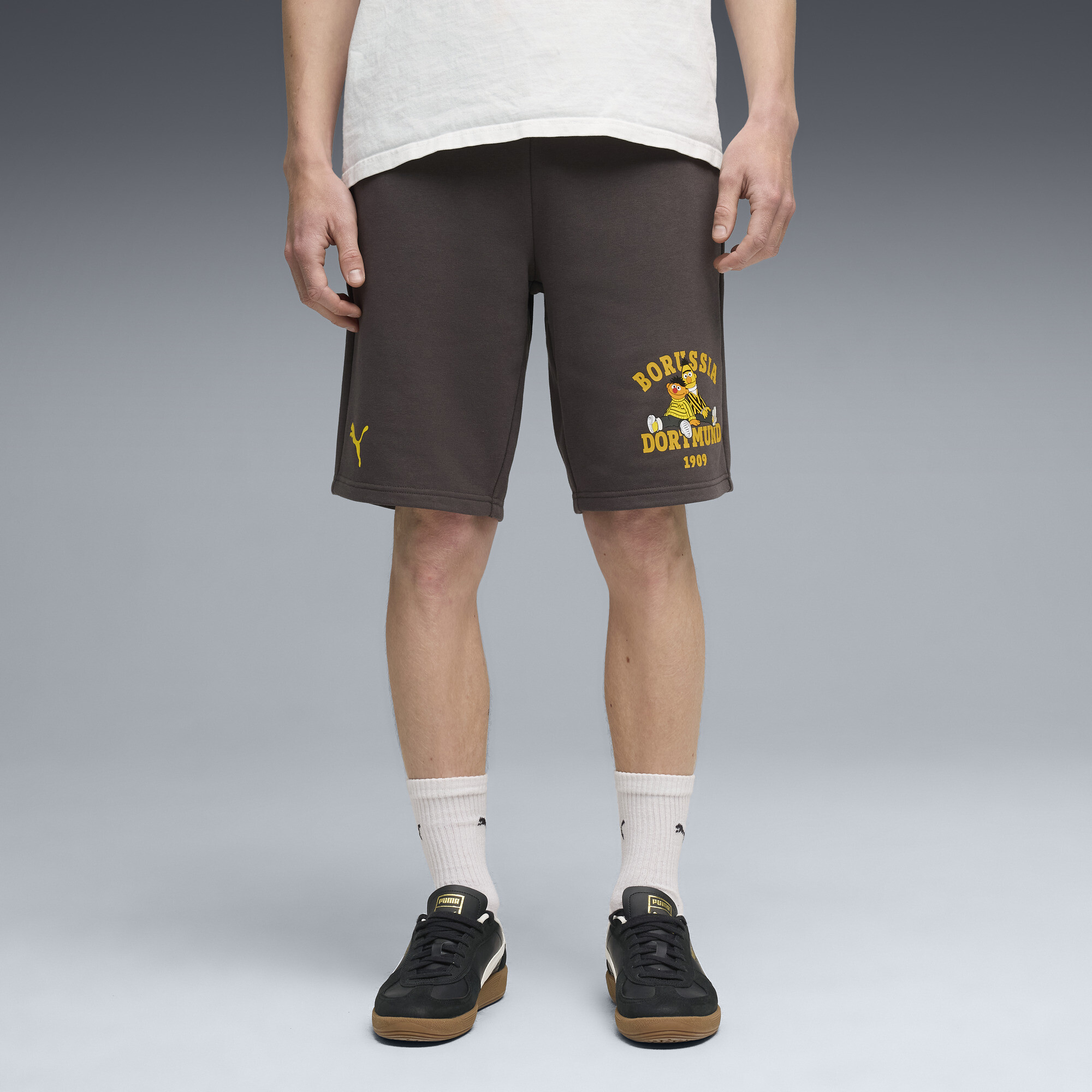 PUMA Borussia Dortmund x Sesamstraat short voor Heren, Grijs/Geel, Maat XS thumbnail 4
