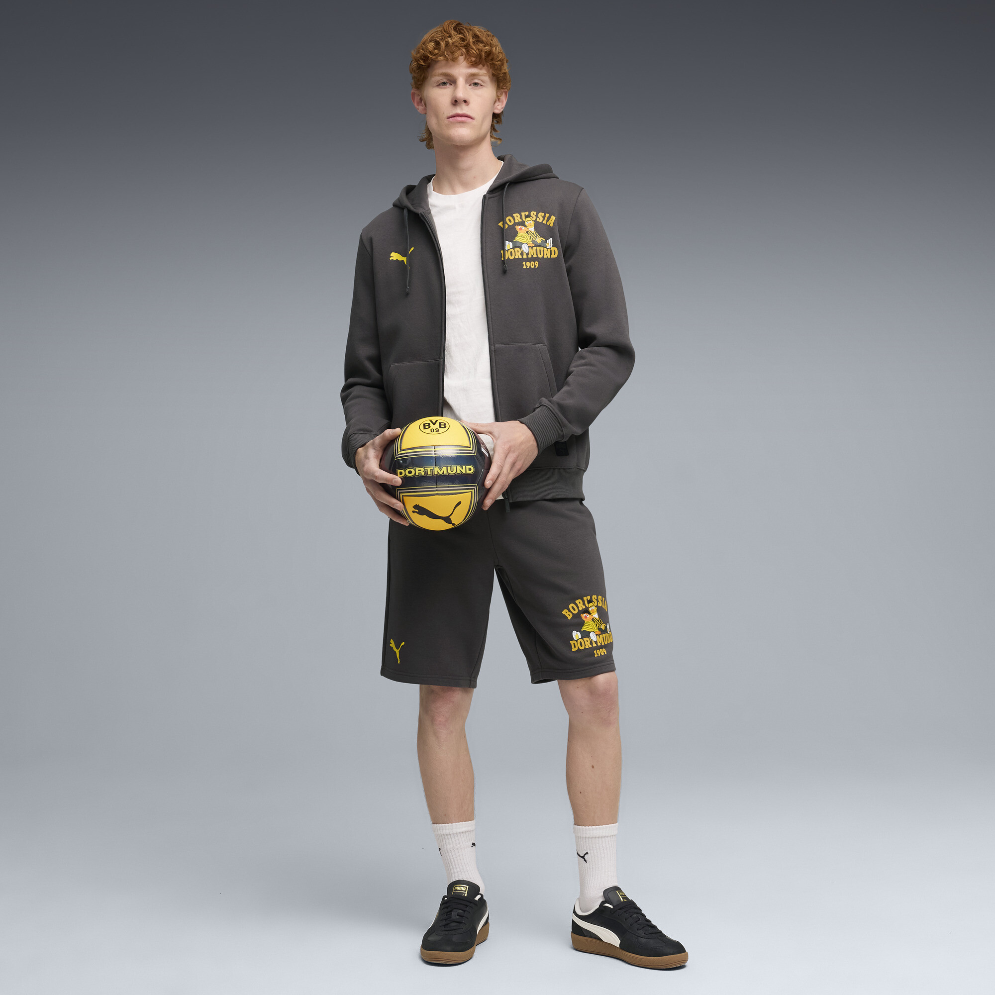 PUMA Borussia Dortmund x Sesamstraat short voor Heren, Grijs/Geel, Maat XS thumbnail 2