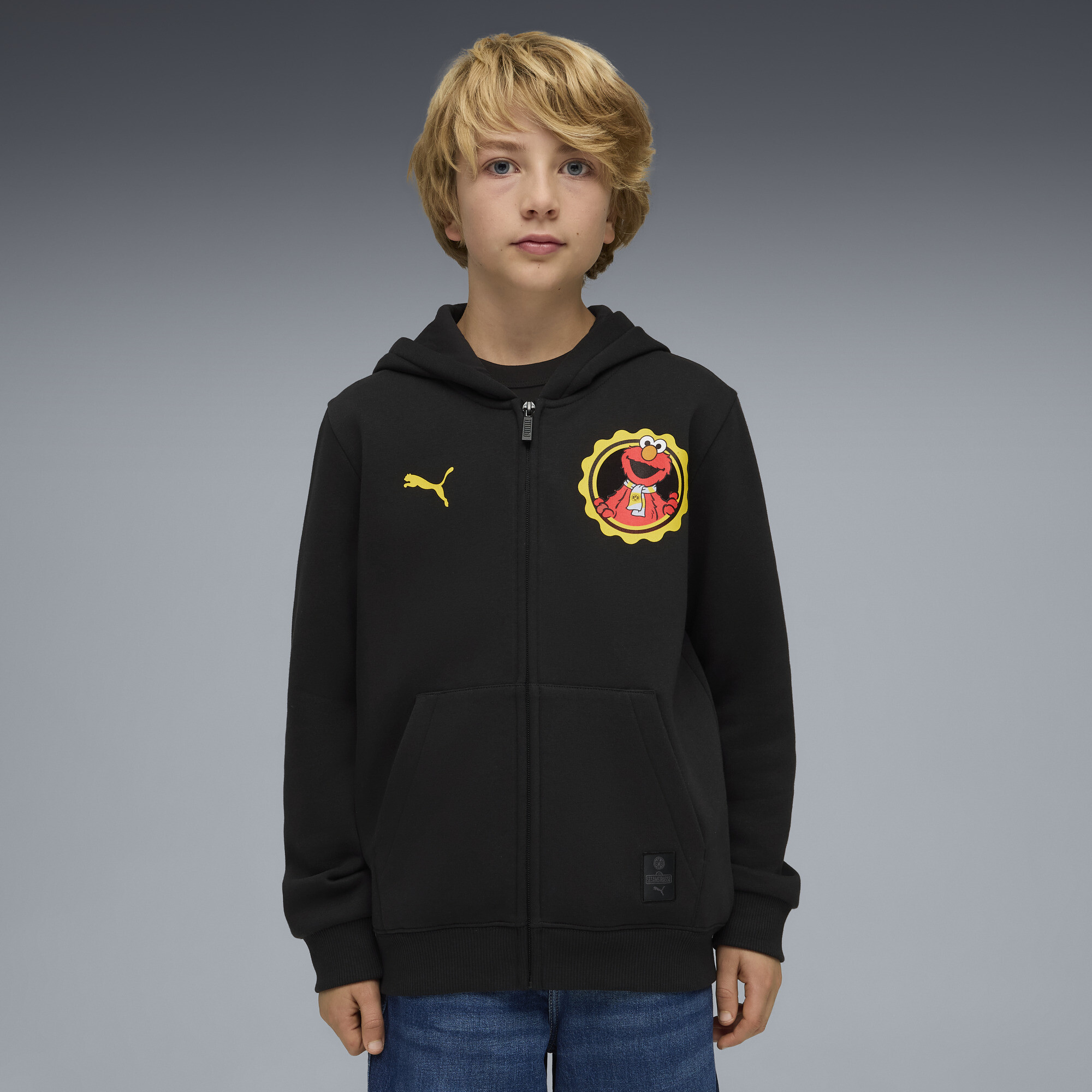 PUMA Borussia Dortmund x Sesamstraat jack, Zwart/Geel, Maat 15-16Y thumbnail 4