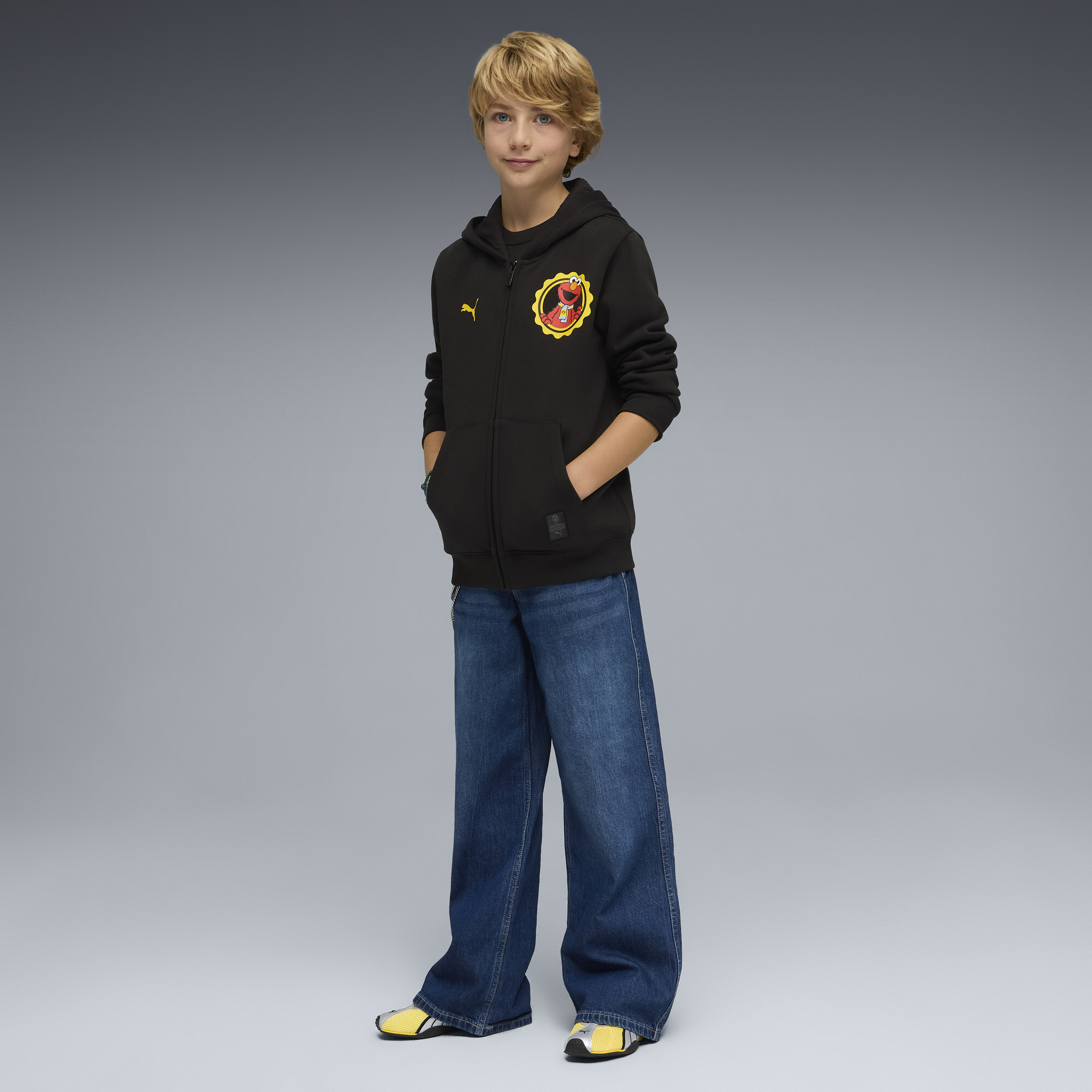 PUMA Borussia Dortmund x Sesamstraat jack, Zwart/Geel, Maat 15-16Y thumbnail 2