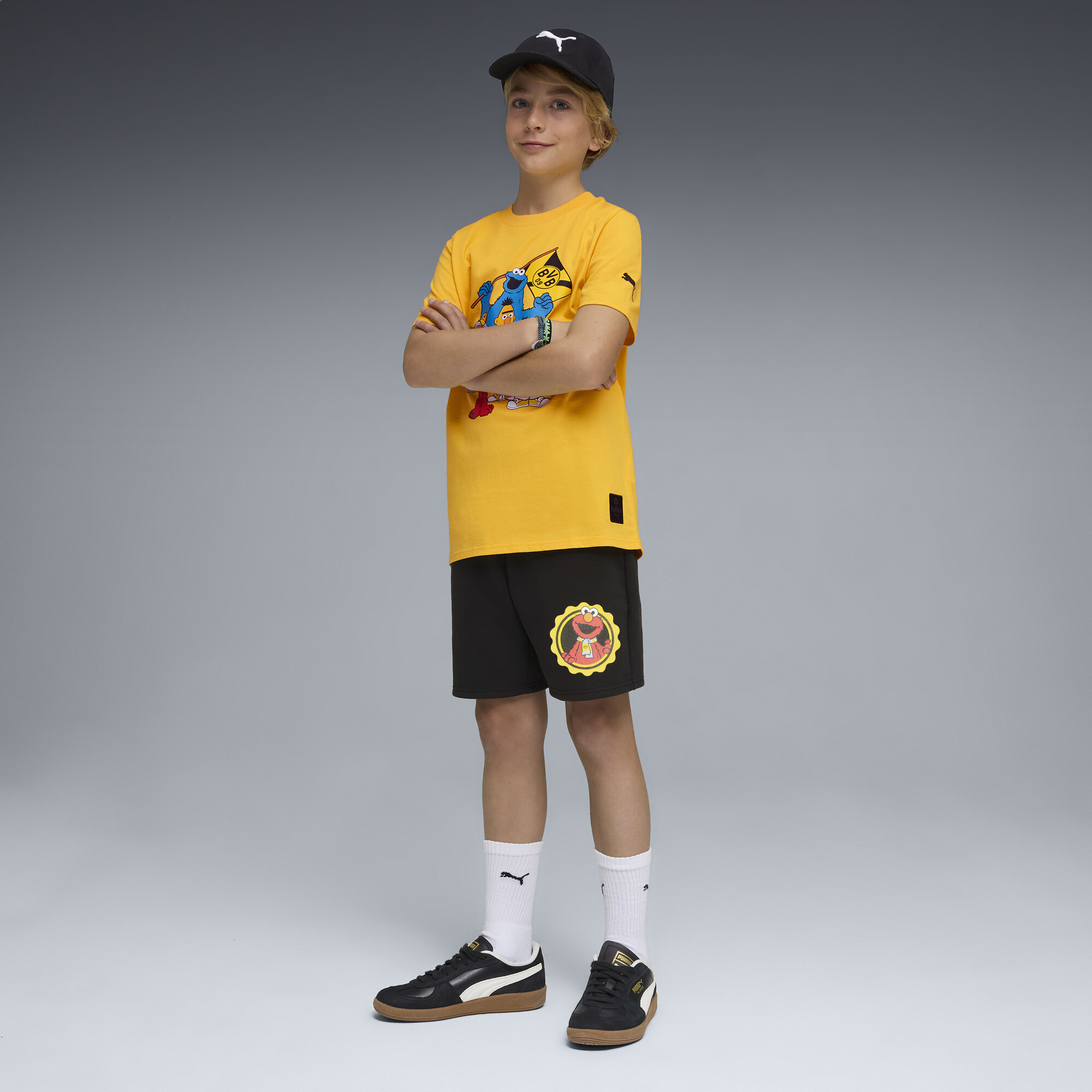 PUMA Borussia Dortmund x Sesamstraat short voor Heren, Zwart/Geel, Maat 5-6Y thumbnail 2