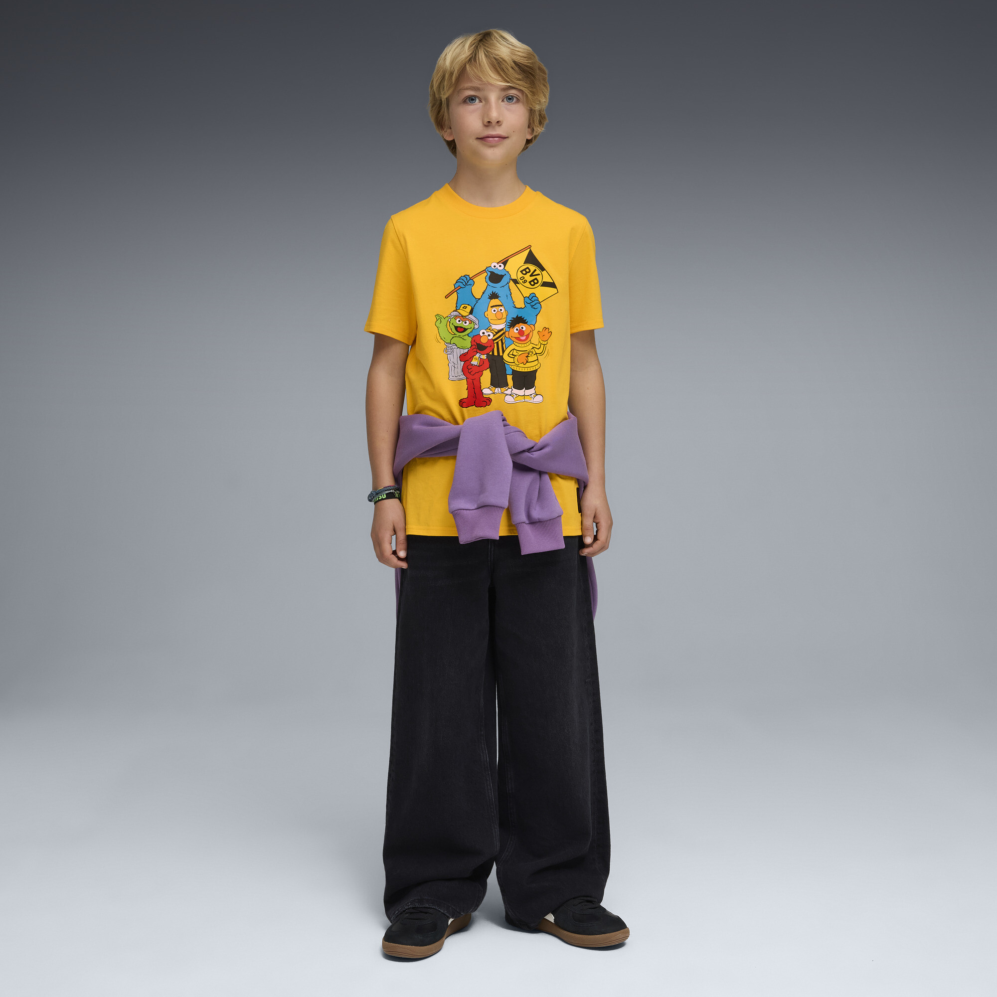 PUMA Borussia Dortmund x Sesamstraat T-shirt voor Heren, Zwart/Geel, Maat 11-12Y thumbnail 2