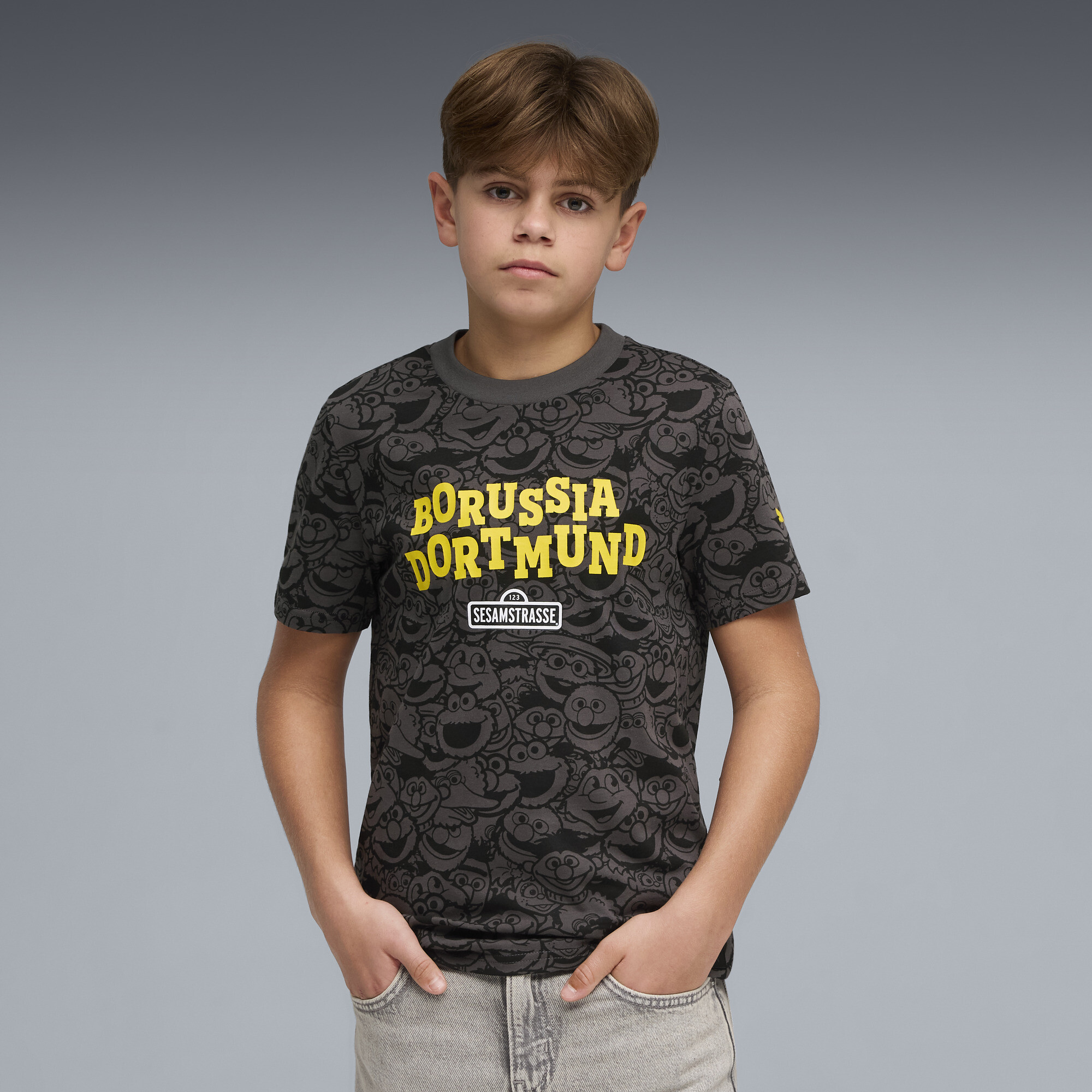PUMA Borussia Dortmund x Sesamstraat T-shirt, Zwart/Geel, Maat 9-10Y thumbnail 5