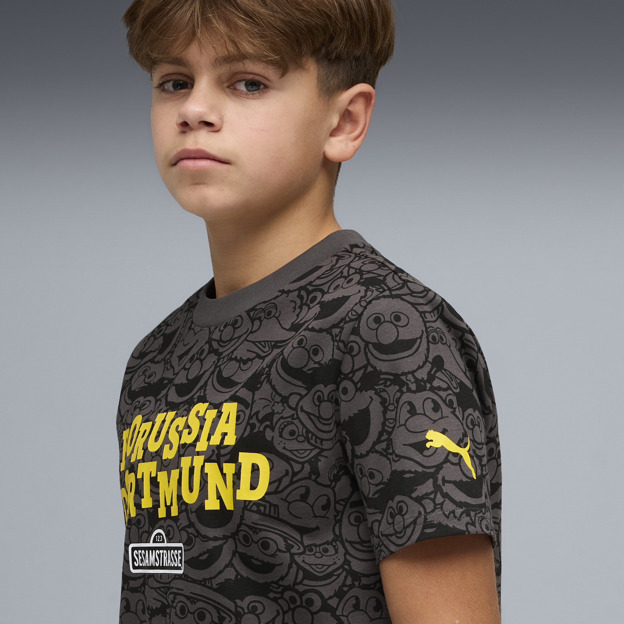 PUMA Borussia Dortmund x Sesamstraat T-shirt, Zwart/Geel, Maat 9-10Y thumbnail 4