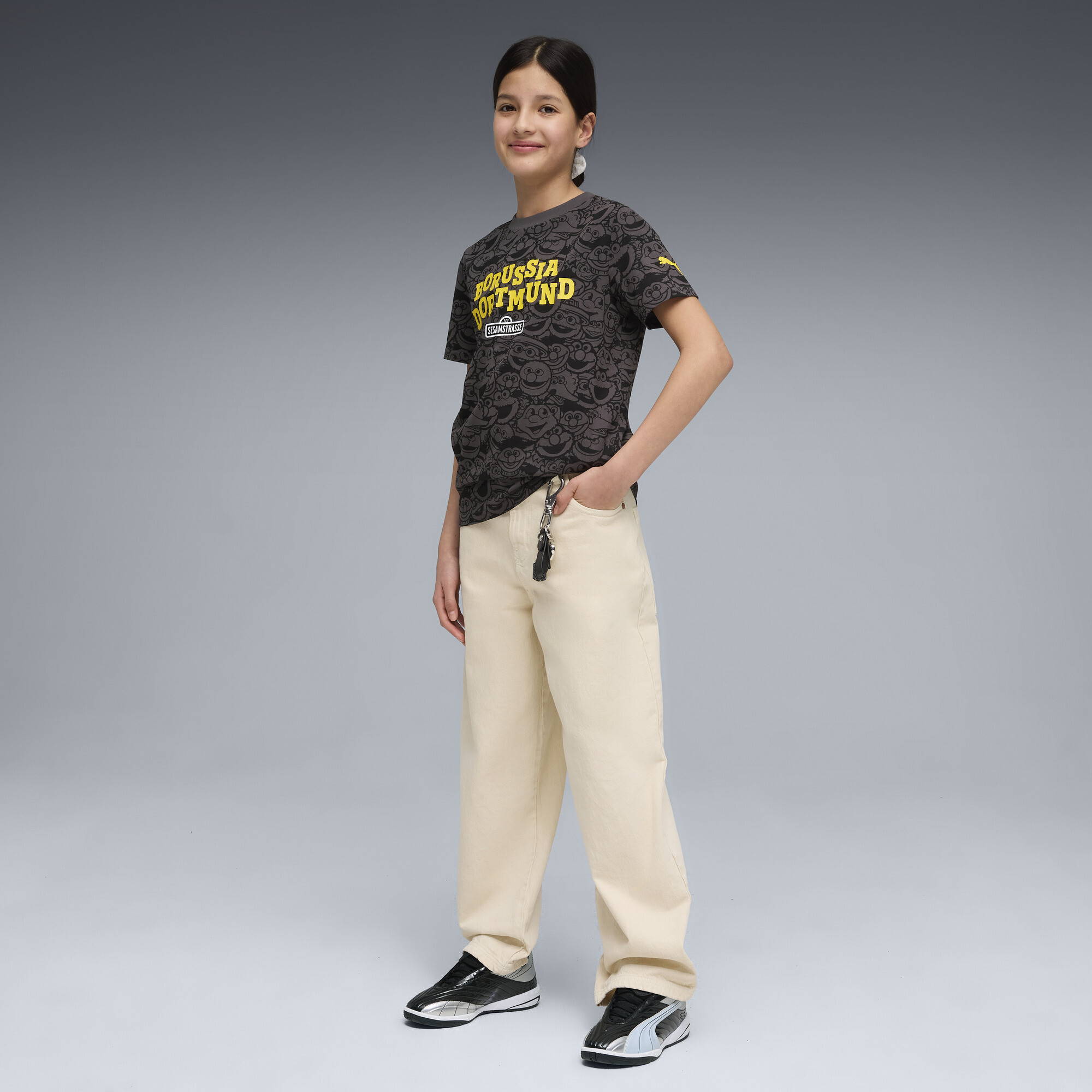 PUMA Borussia Dortmund x Sesamstraat T-shirt, Zwart/Geel, Maat 9-10Y thumbnail 3