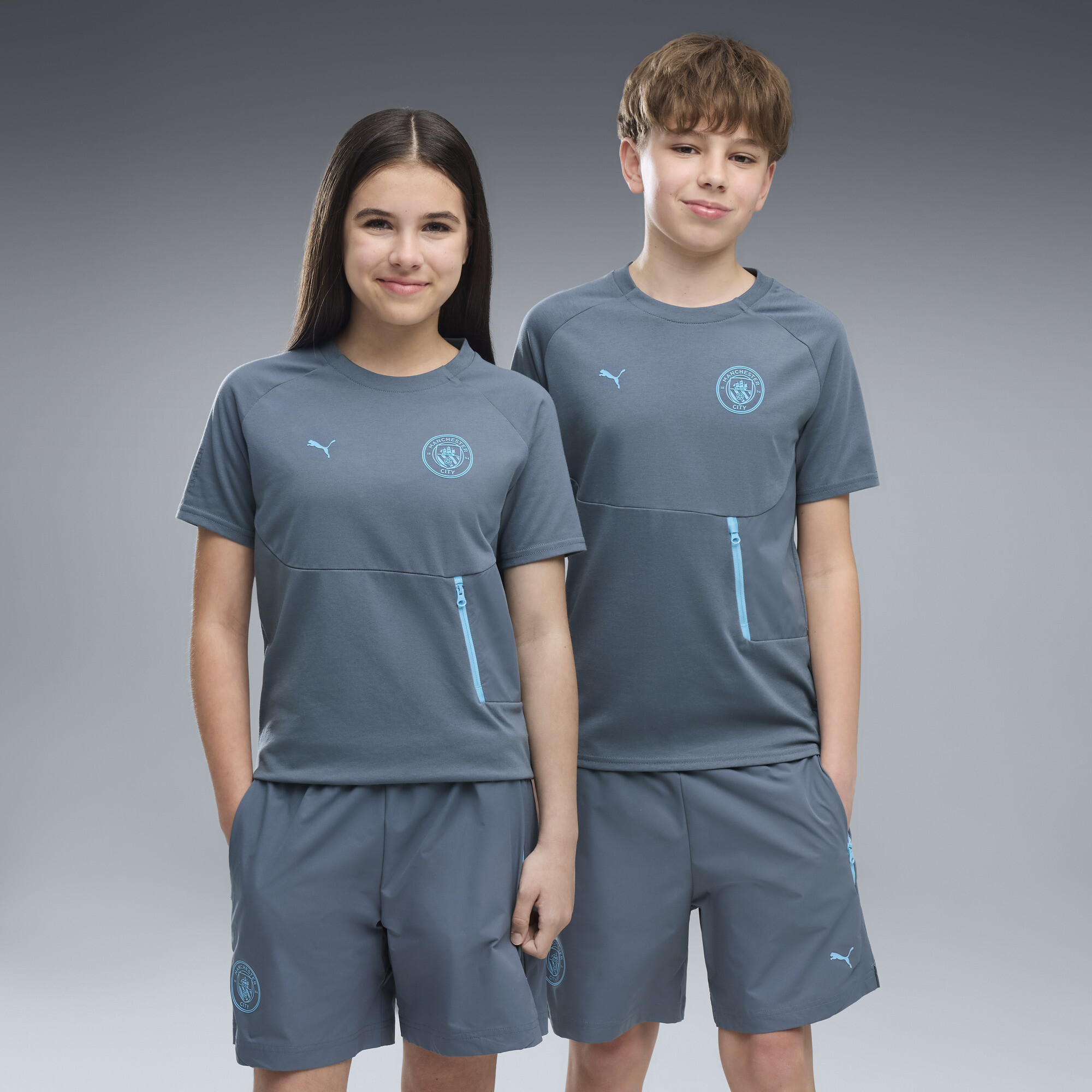 Młodzieżowa koszulka Manchester City PUMATECH z kieszenią, Odzież, Szary, 13-14Y