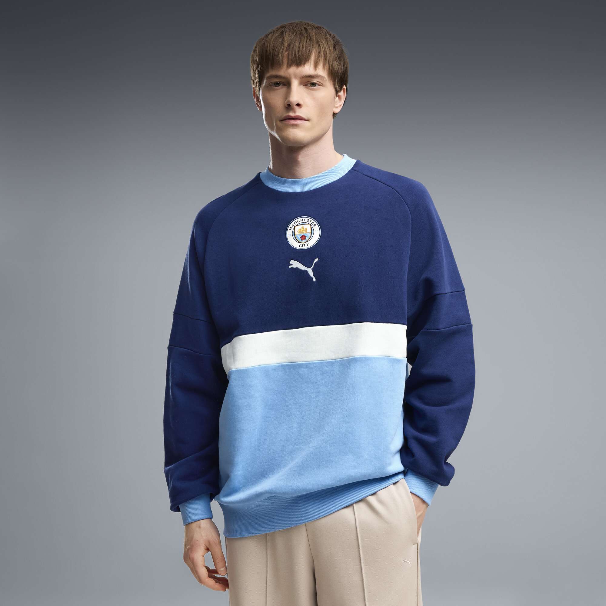 PUMA Manchester City ftblCulture Men's Relaxed Crew Sweatshirt in Blue, Size XL