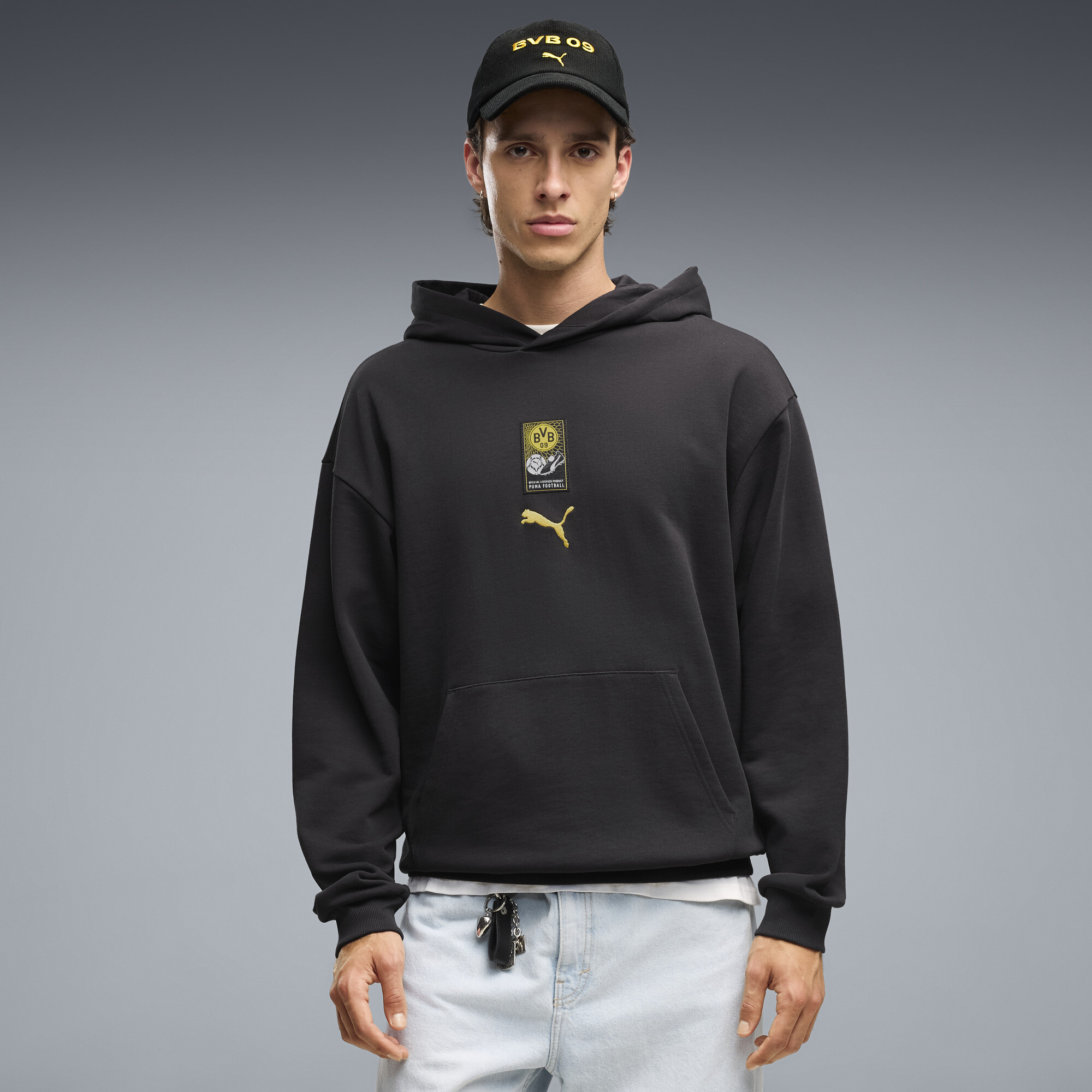 PUMA Borussia Dortmund Men's Relaxed Hoodie in Grey, Size L
