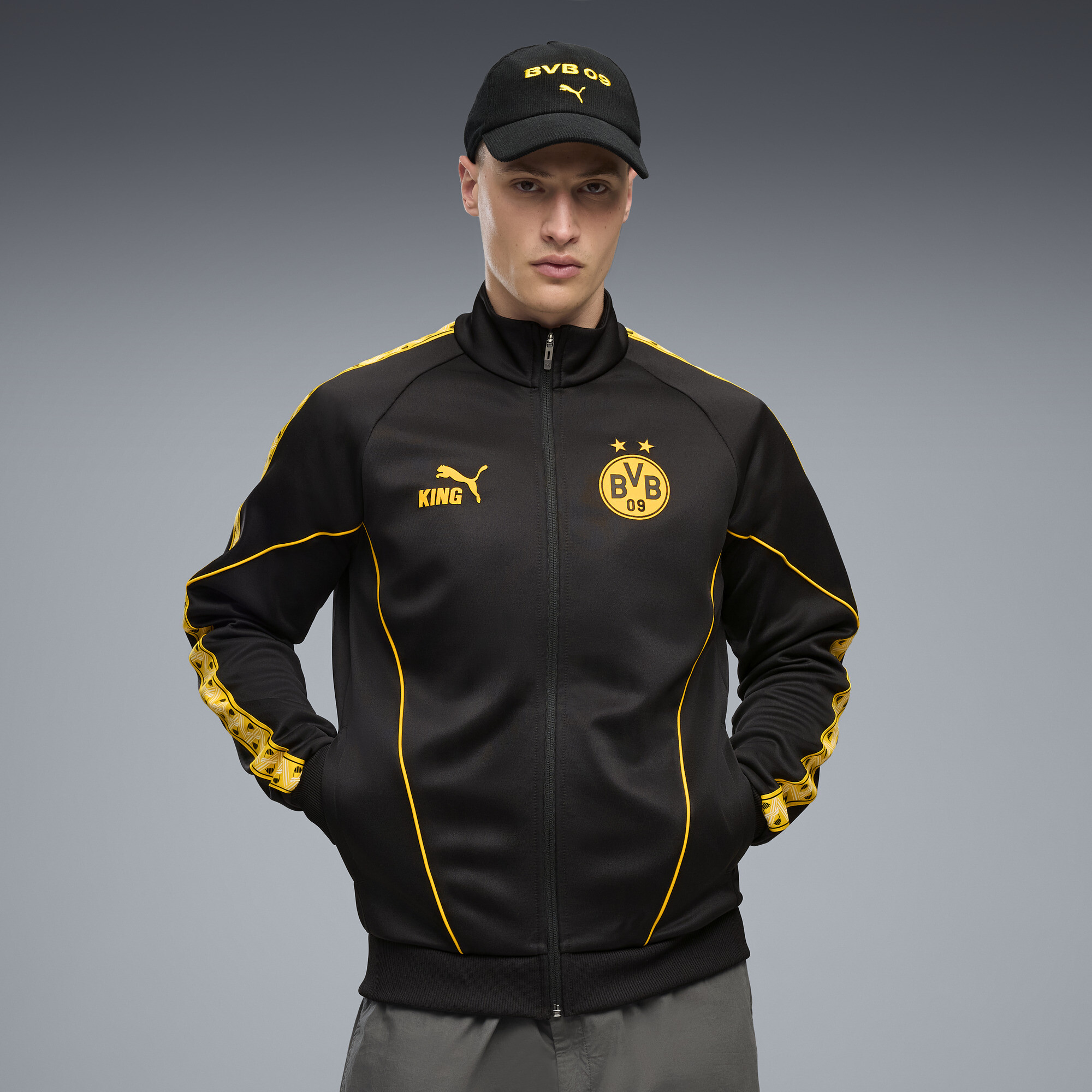 PUMA Borussia Dortmund KING Anthem Jacke mit Reißverschluss Herren, Kleidung, Schwarz, XXL