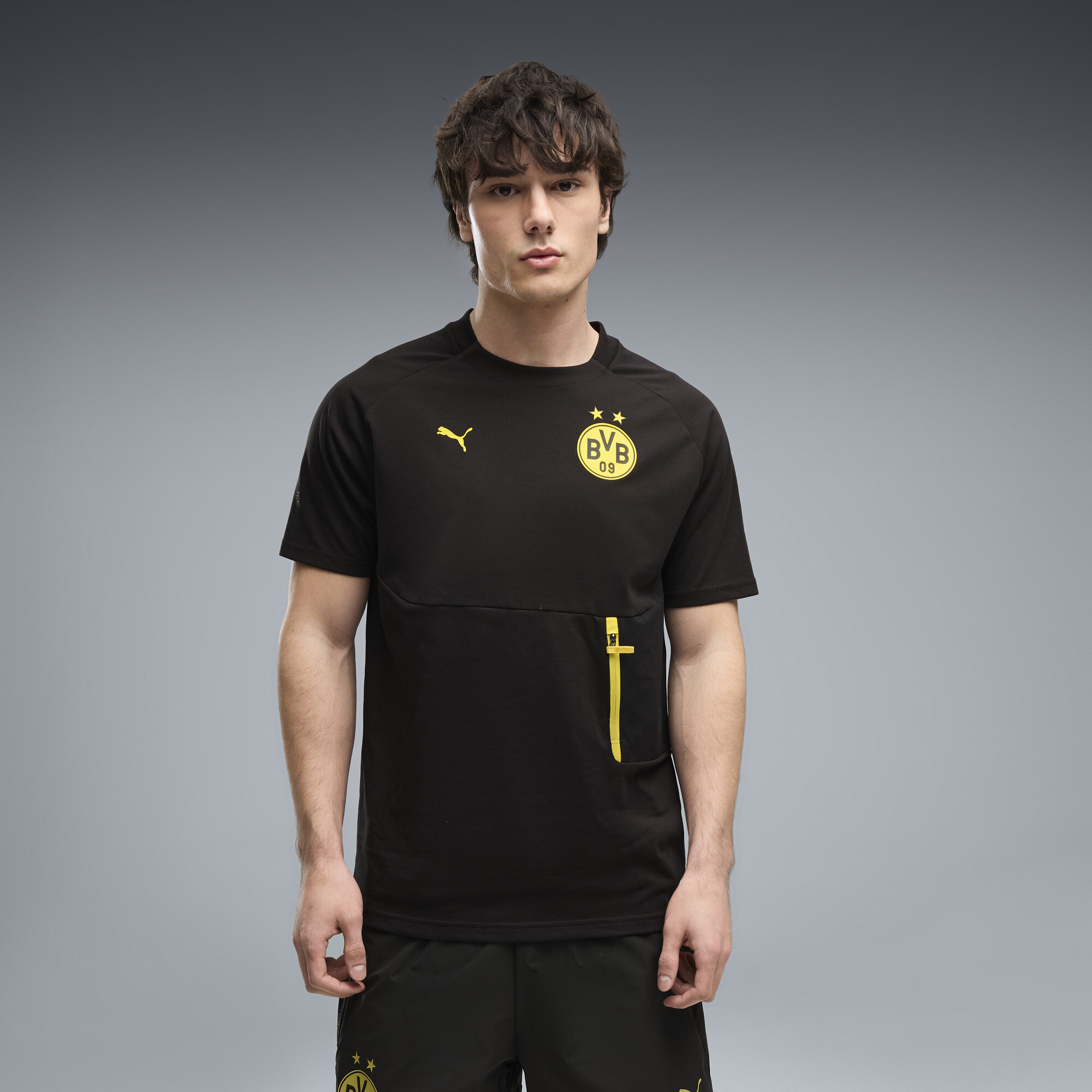 Męska koszulka Borussia Dortmund PUMATECH z kieszenią, Odzież, Czarny, XXL