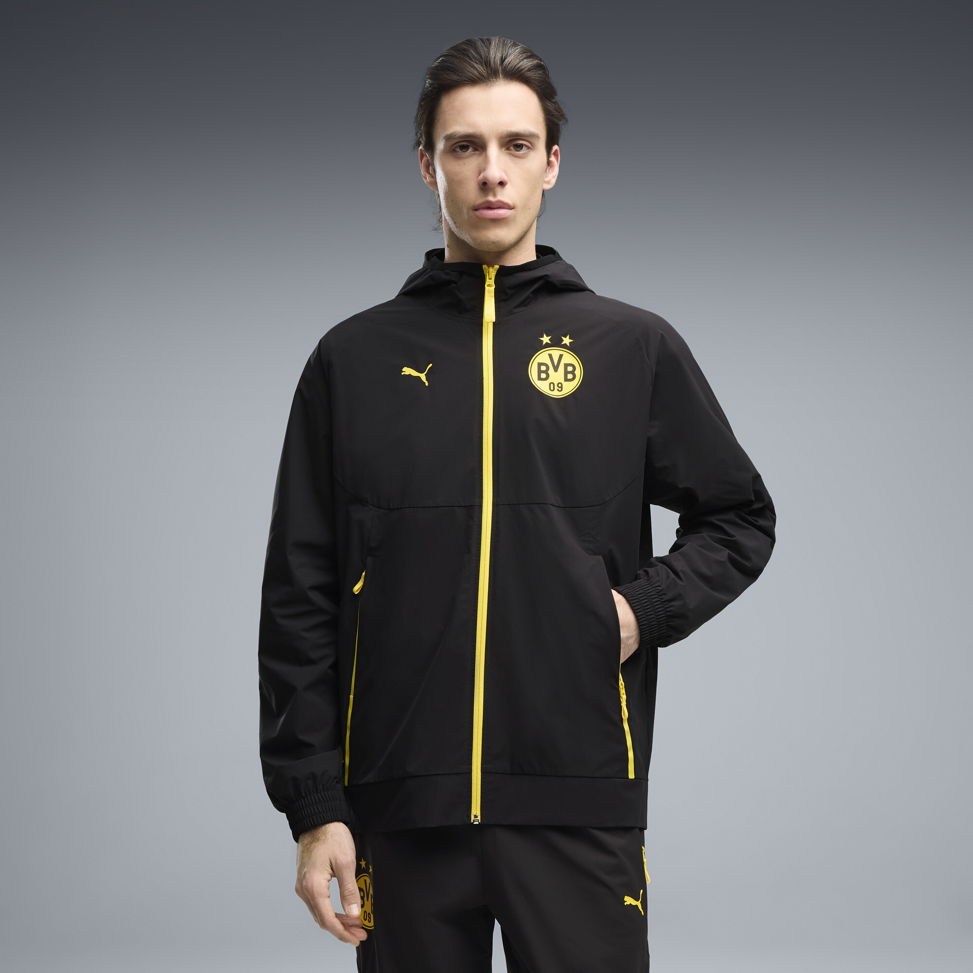 Borussia Dortmund PUMATECH Gewebte Jacke mit Reißverschluss Herren, Kleidung, Schwarz, S