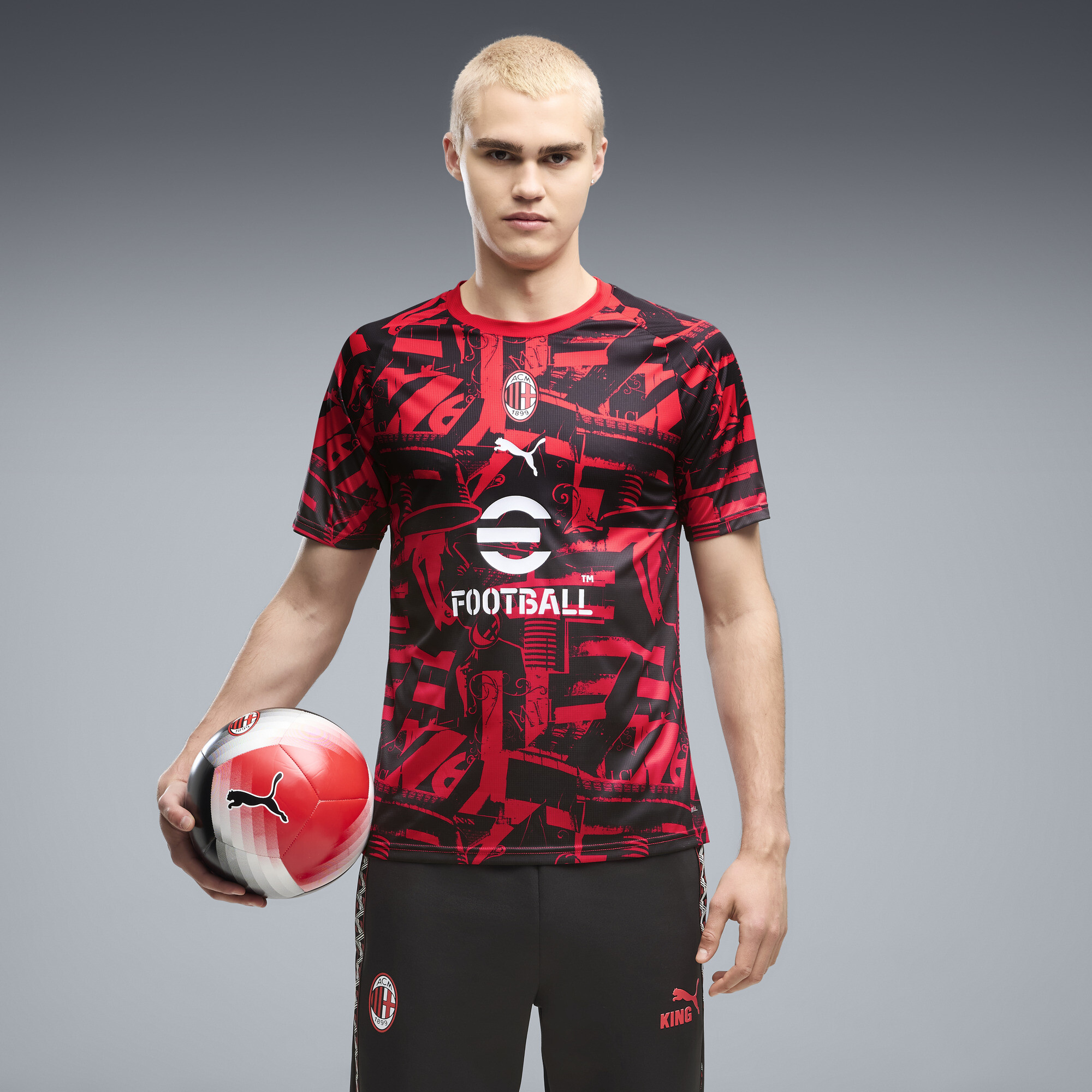 PUMA AC Milan Men's Soccer Warmup Jersey in Red, Size M