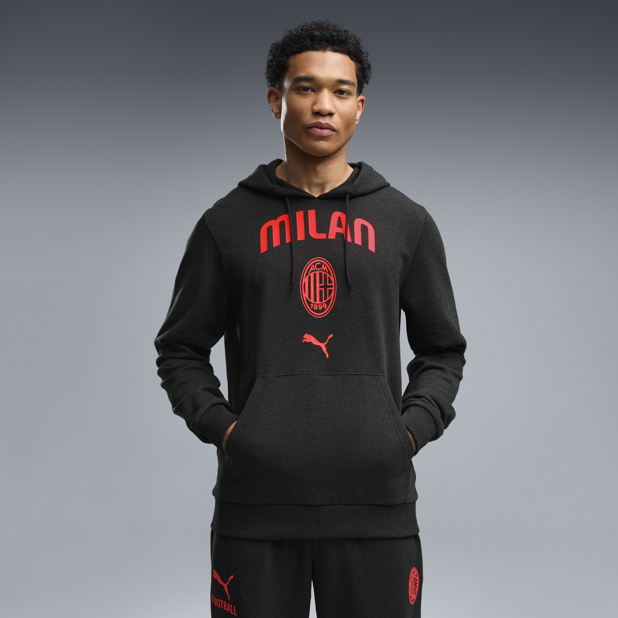 PUMA Adult AC Milan Charcoal 2026 Football Culture Hoodie, Men's, Large, Gray
