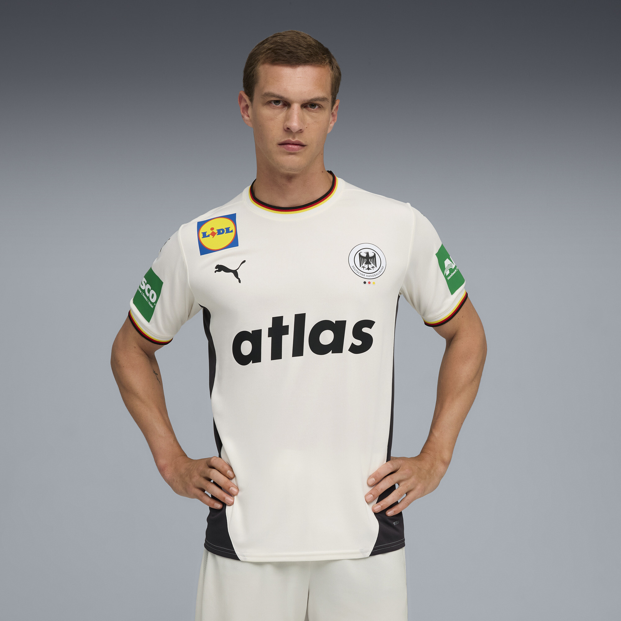 PUMA Duitse handbalbond thuisshirt voor Heren, Grijs/Wit, Maat XXL thumbnail 4