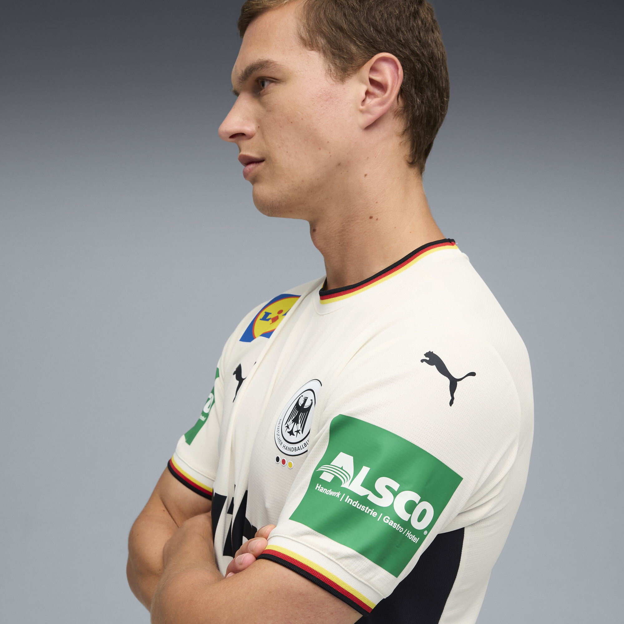 PUMA Duitse handbalbond thuisshirt voor Heren, Grijs/Wit, Maat XXL thumbnail 2