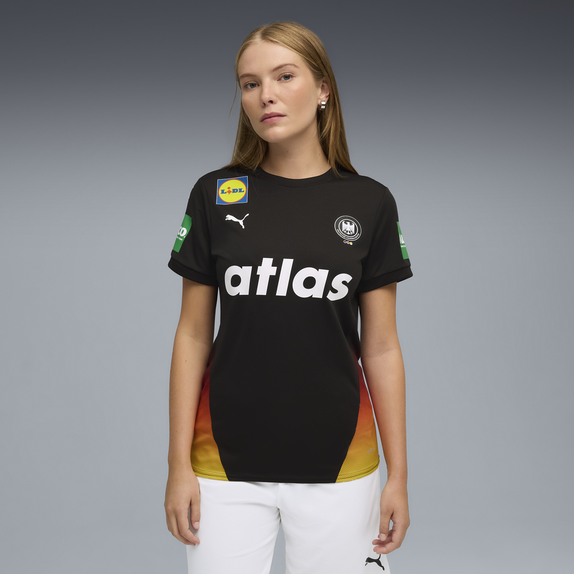 PUMA Duitse handbalbond uitshirt voor Dames, Zwart, Maat M thumbnail 4