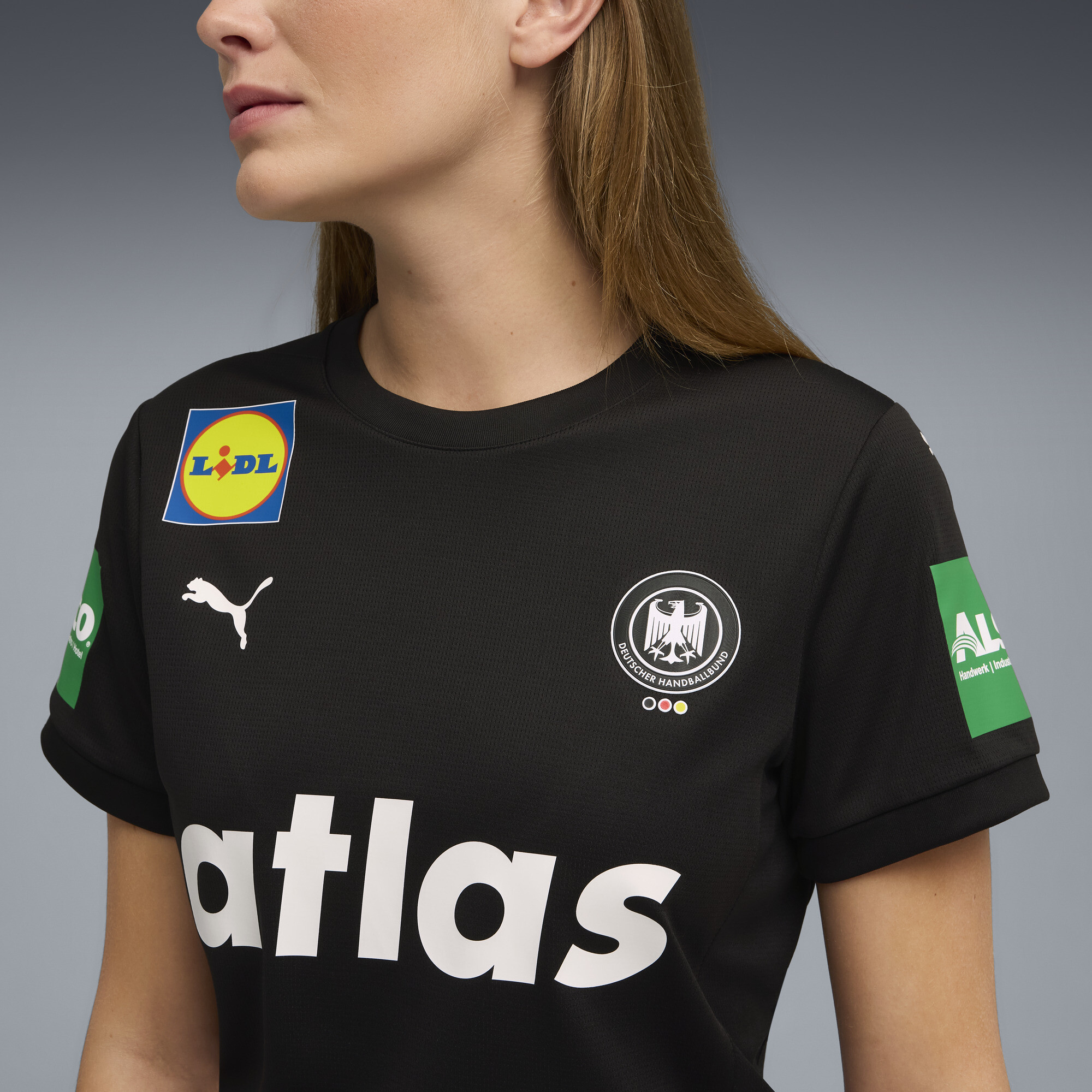 PUMA Duitse handbalbond uitshirt voor Dames, Zwart, Maat M thumbnail 2