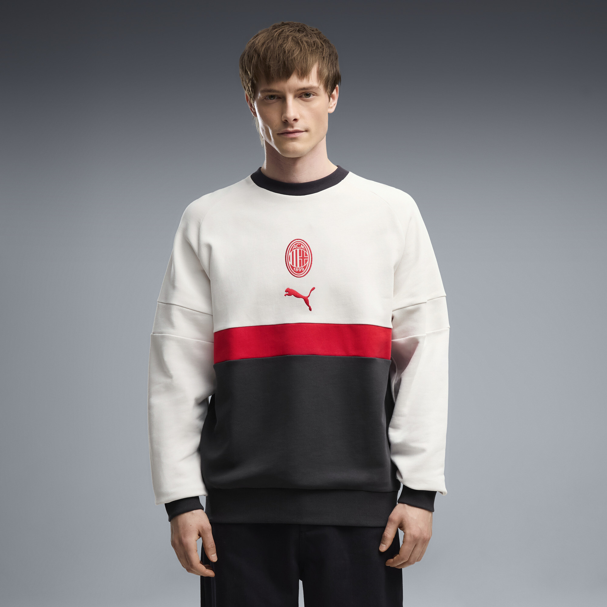 PUMA AC Milan ftblCulture Men's Relaxed Crew Sweatshirt in Grey, Size XL
