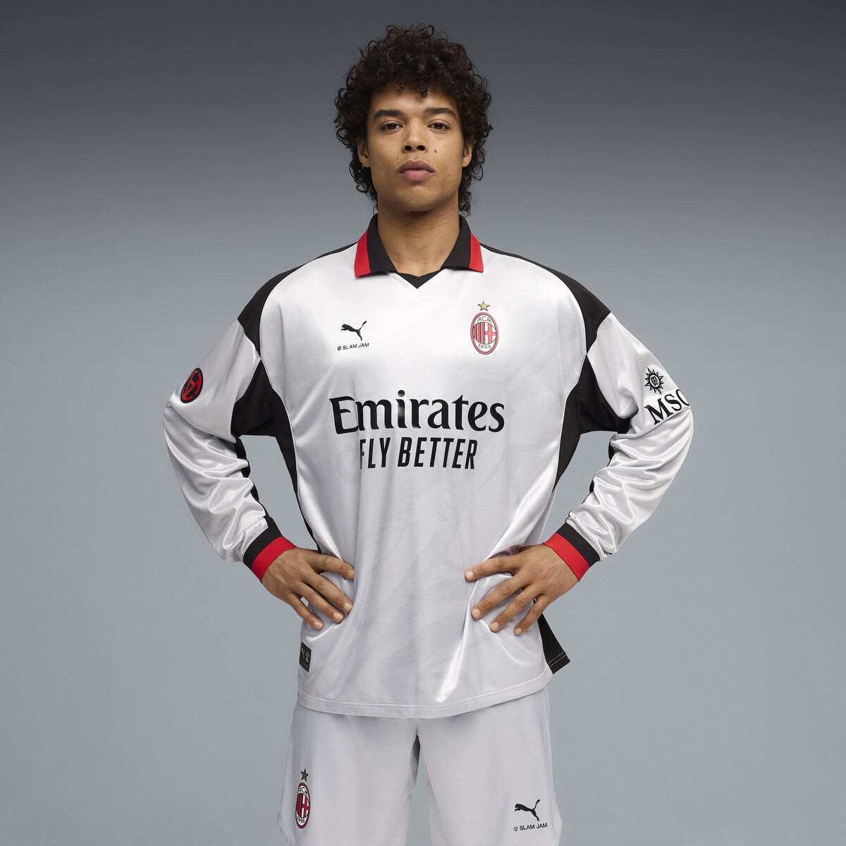 AC MILAN x SLAM JAM Limited Edition Long Sleeve Jersey in Silver Mist by PUMA, Medium