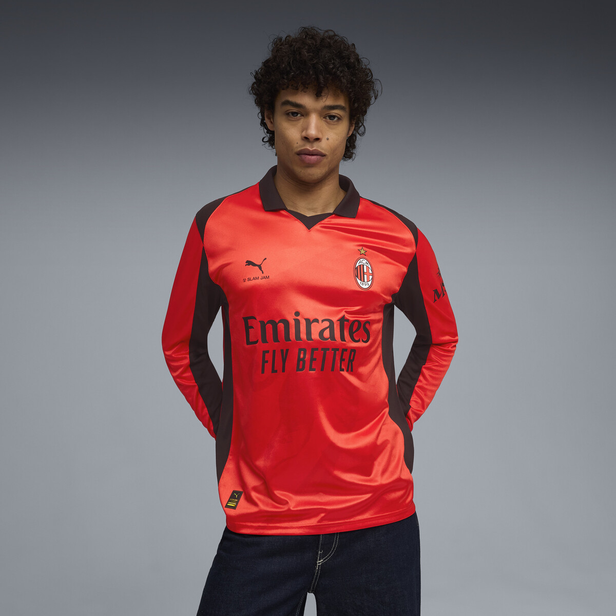 AC MILAN x SLAM JAM Long Sleeve Jersey in For All Time Red by PUMA, XS