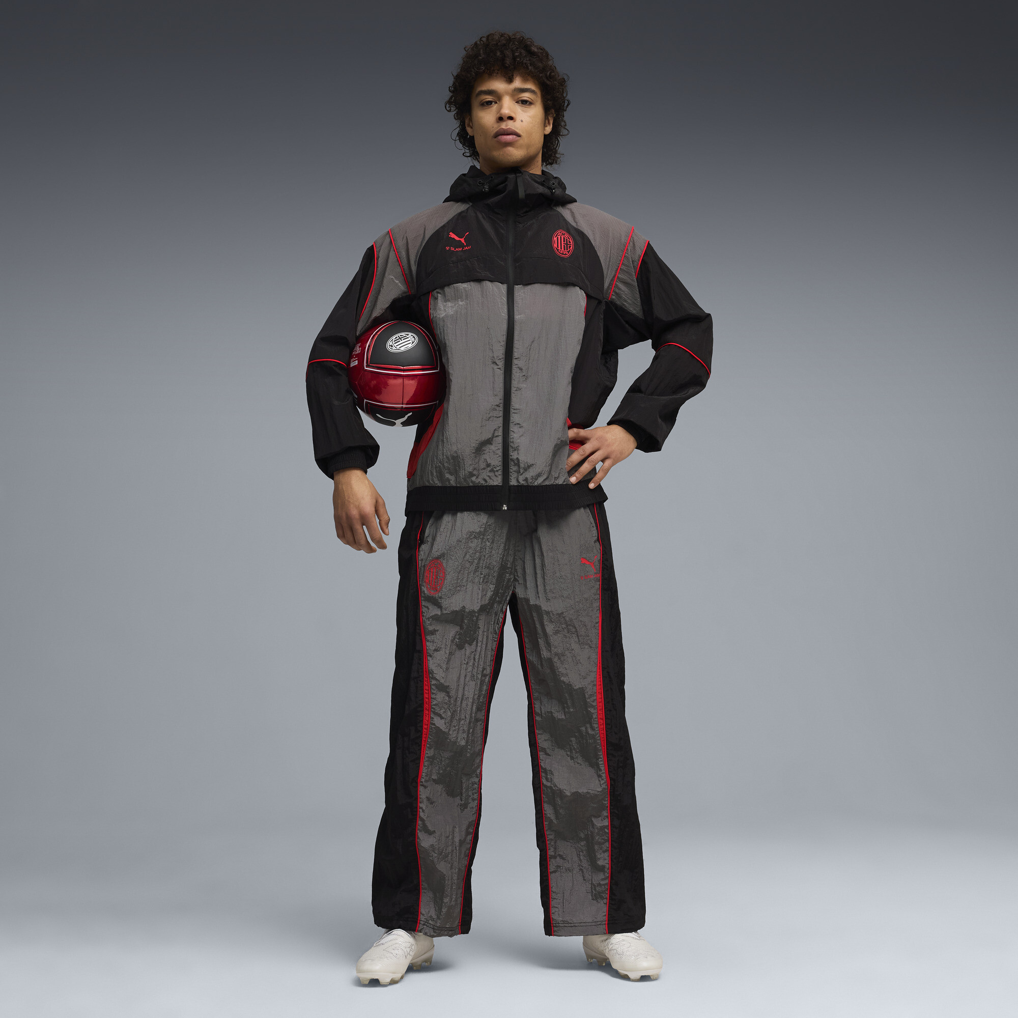 PUMA AC MILAN x SLAM JAM broek voor Heren, Zwart/Grijs, Maat XXL thumbnail 4