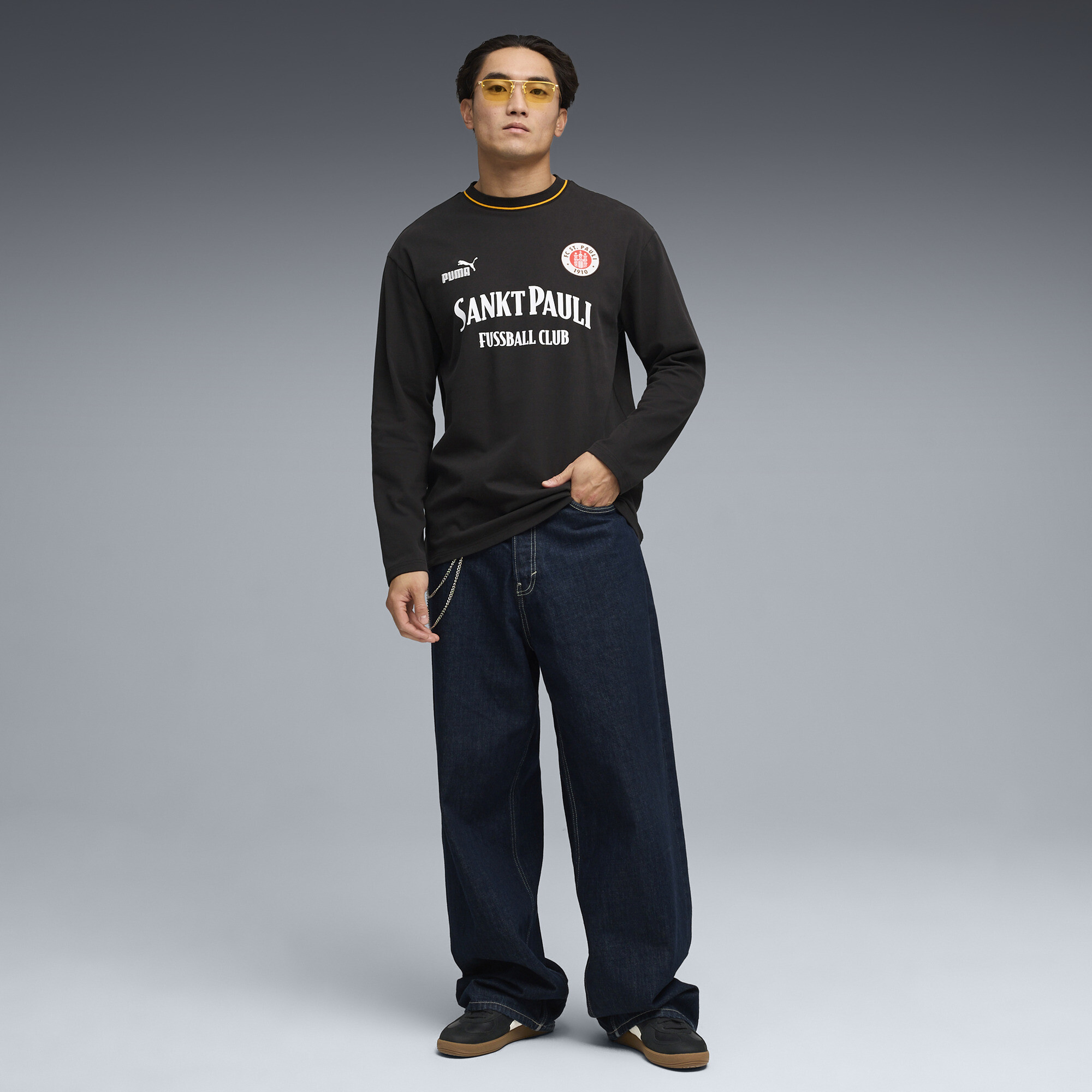 PUMA FC St. Pauli Retro T-shirt met lange mouwen voor Heren, Zwart/Wit, Maat XL thumbnail 4