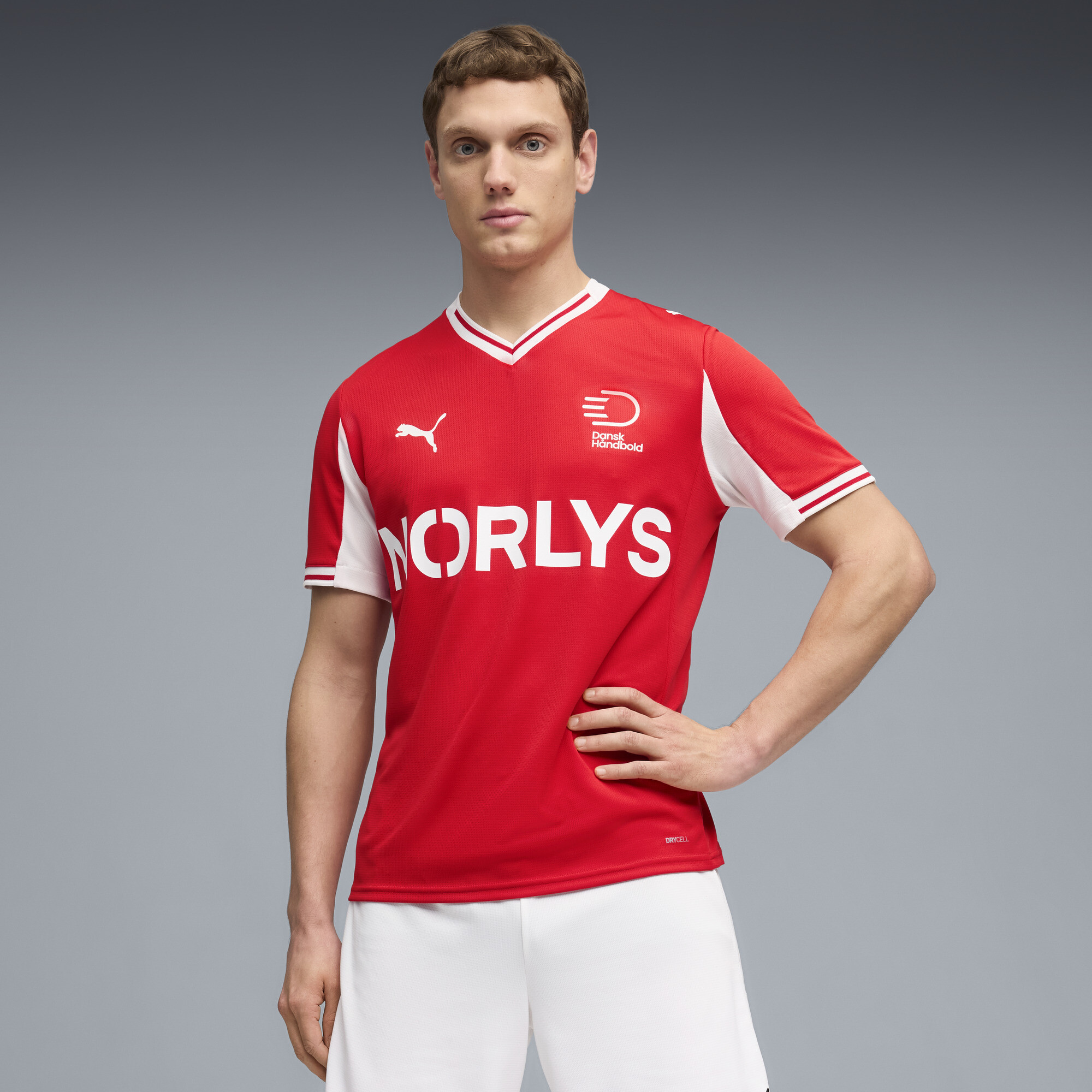 PUMA Deense handbalbond thuisshirt voor Heren, Rood/Wit, Maat XS thumbnail 6