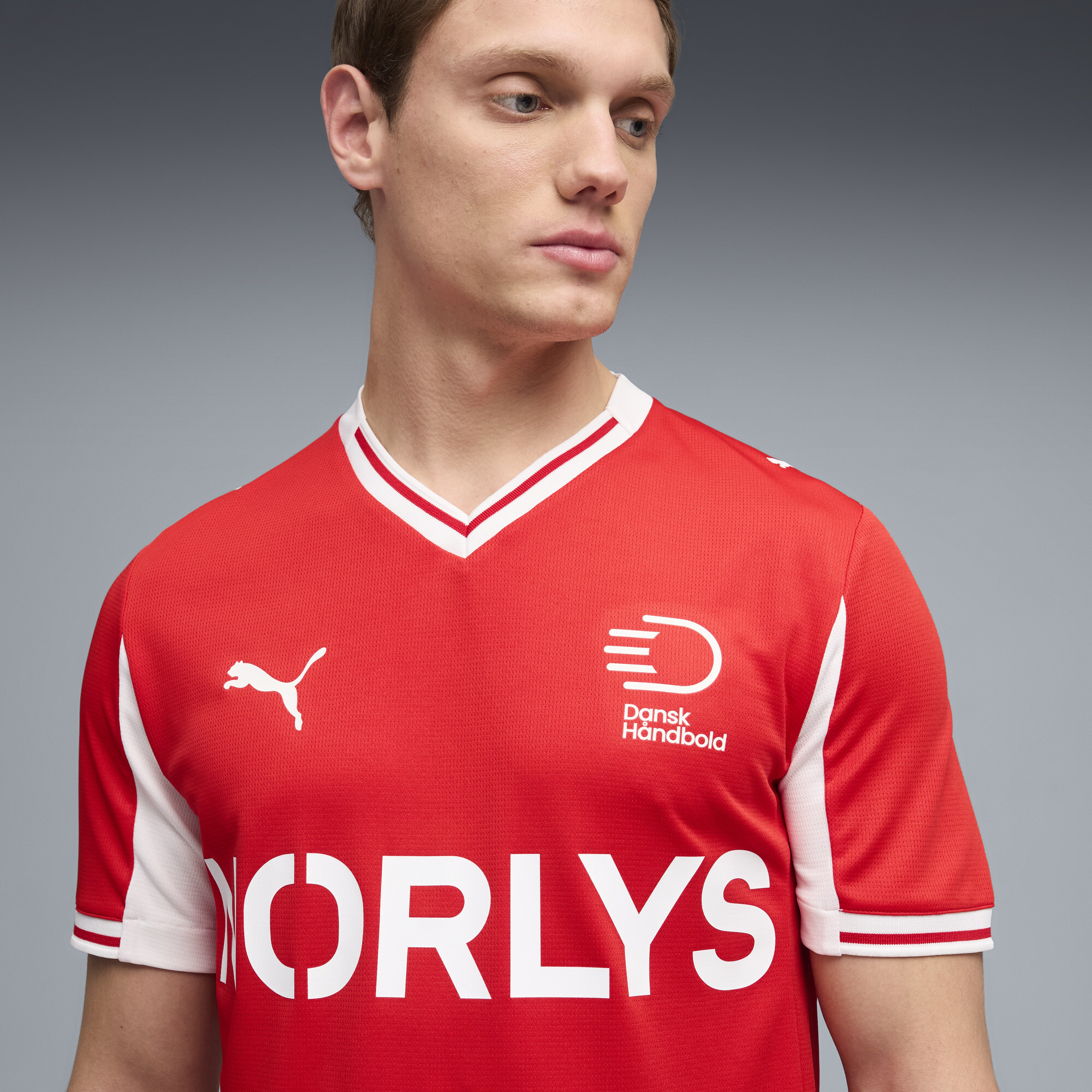PUMA Deense handbalbond thuisshirt voor Heren, Rood/Wit, Maat XS thumbnail 5