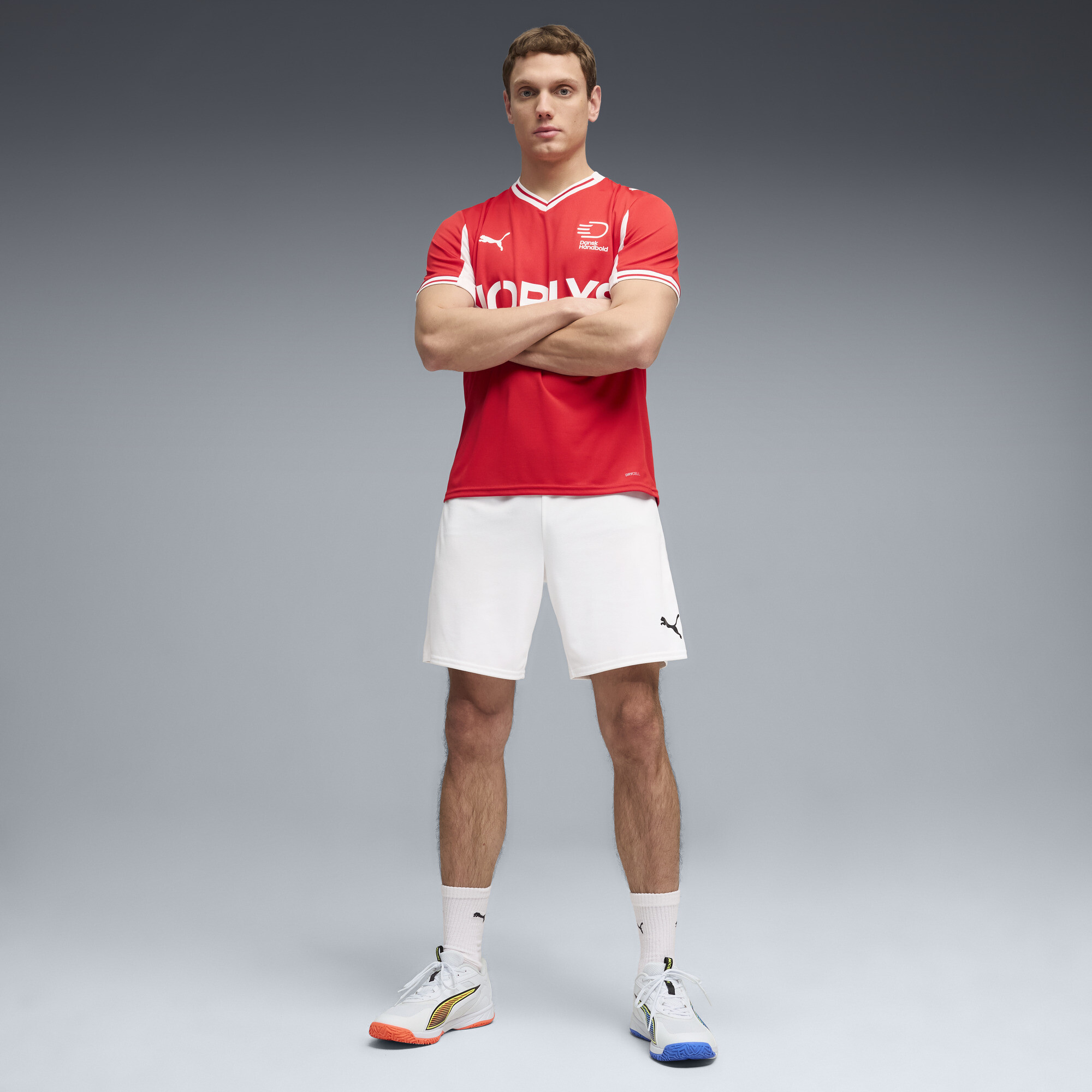 PUMA Deense handbalbond thuisshirt voor Heren, Rood/Wit, Maat XS thumbnail 4