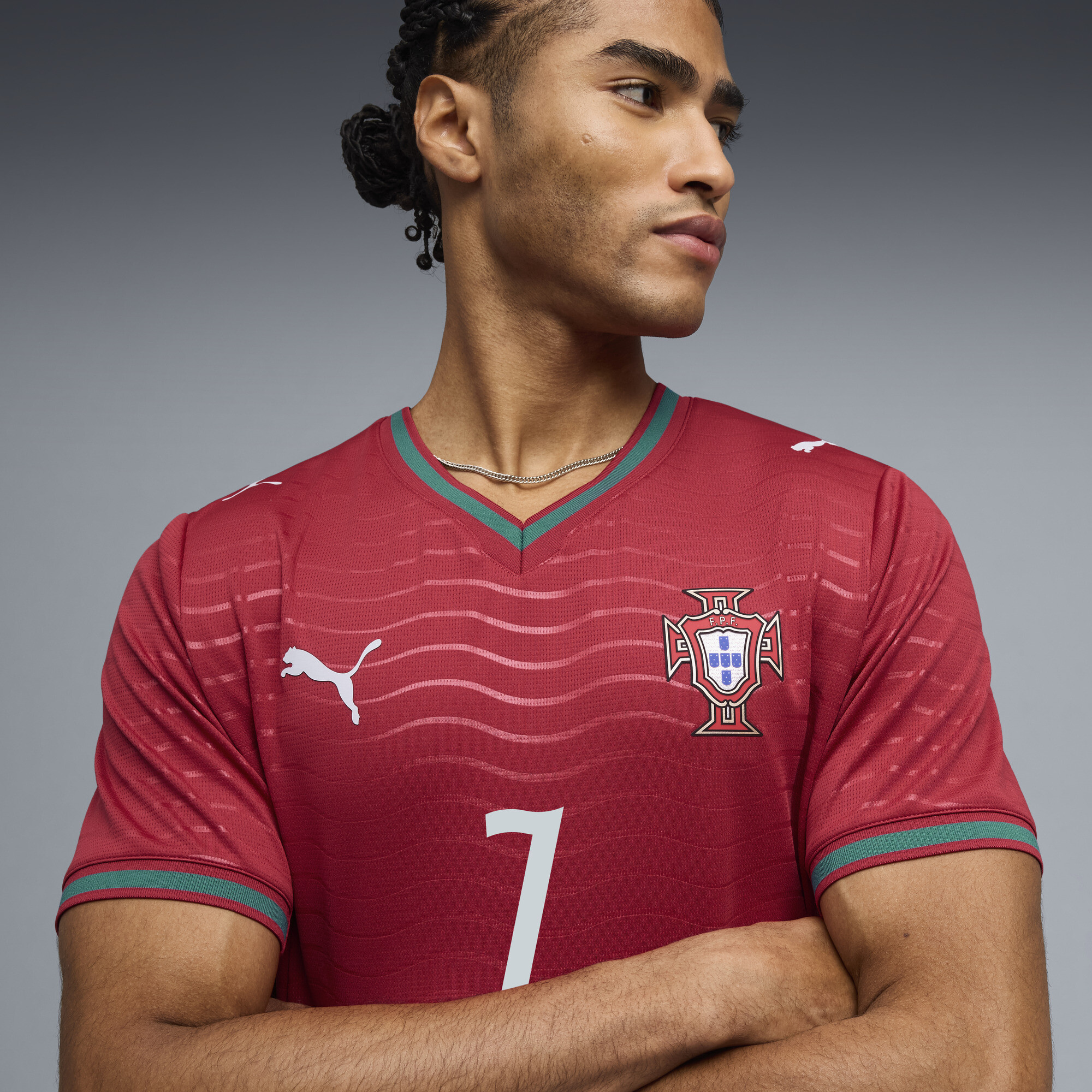 PUMA Portugal 2026 Player thuisshirt voor Heren, Groen/Rood, Maat M thumbnail 4