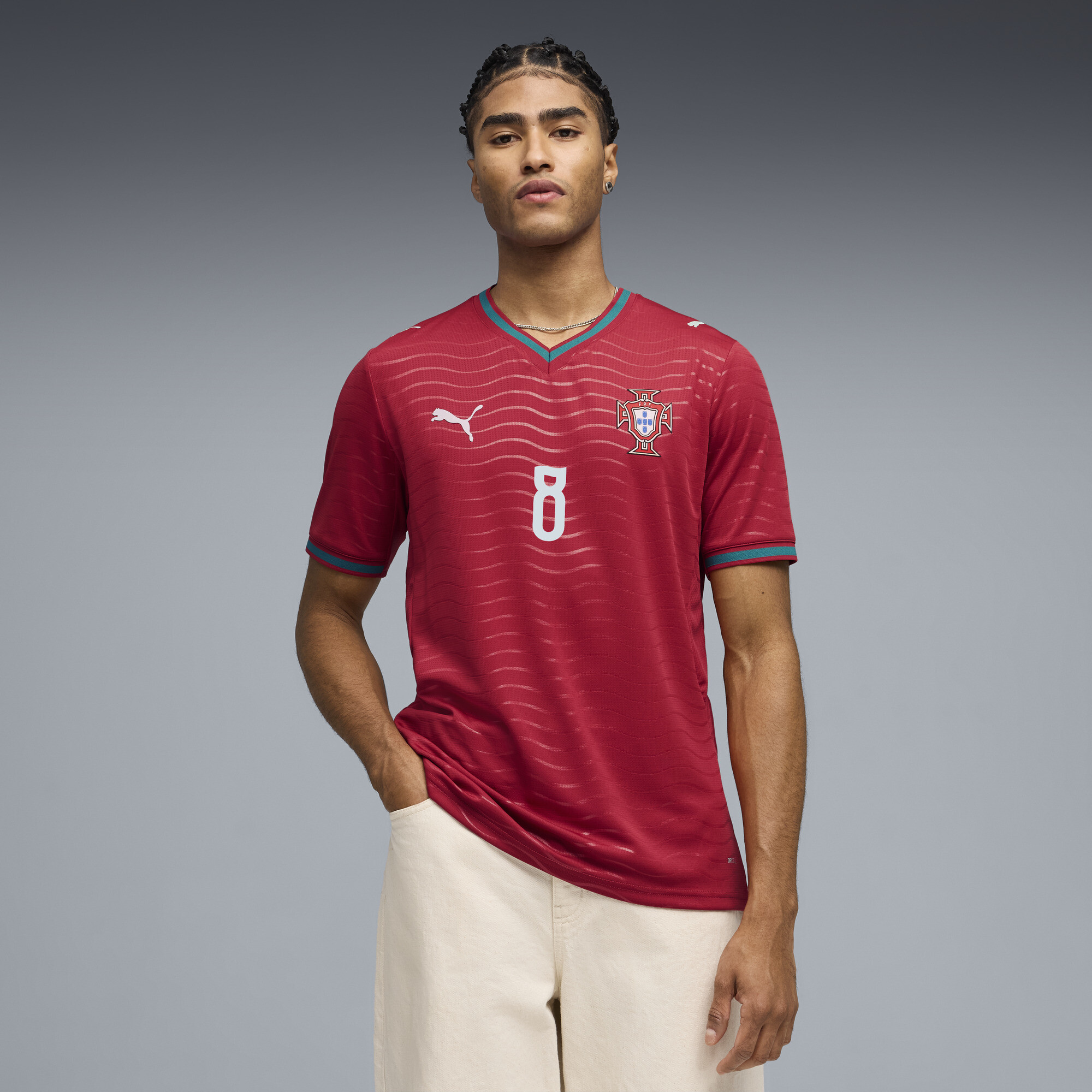 PUMA Portugal 2026 Player thuisshirt voor Heren, Groen/Rood, Maat XS thumbnail 6