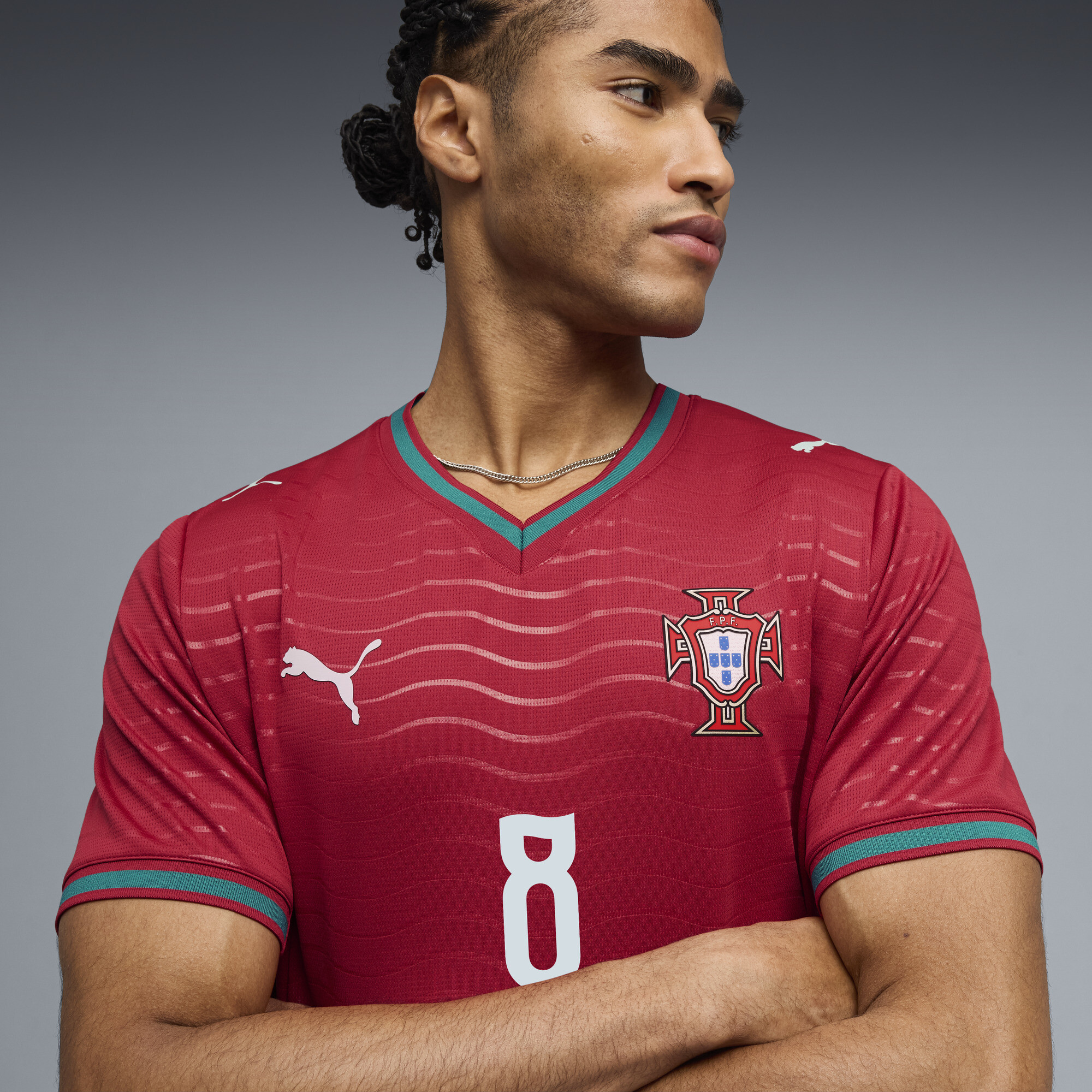 PUMA Portugal 2026 Player thuisshirt voor Heren, Groen/Rood, Maat XS thumbnail 4