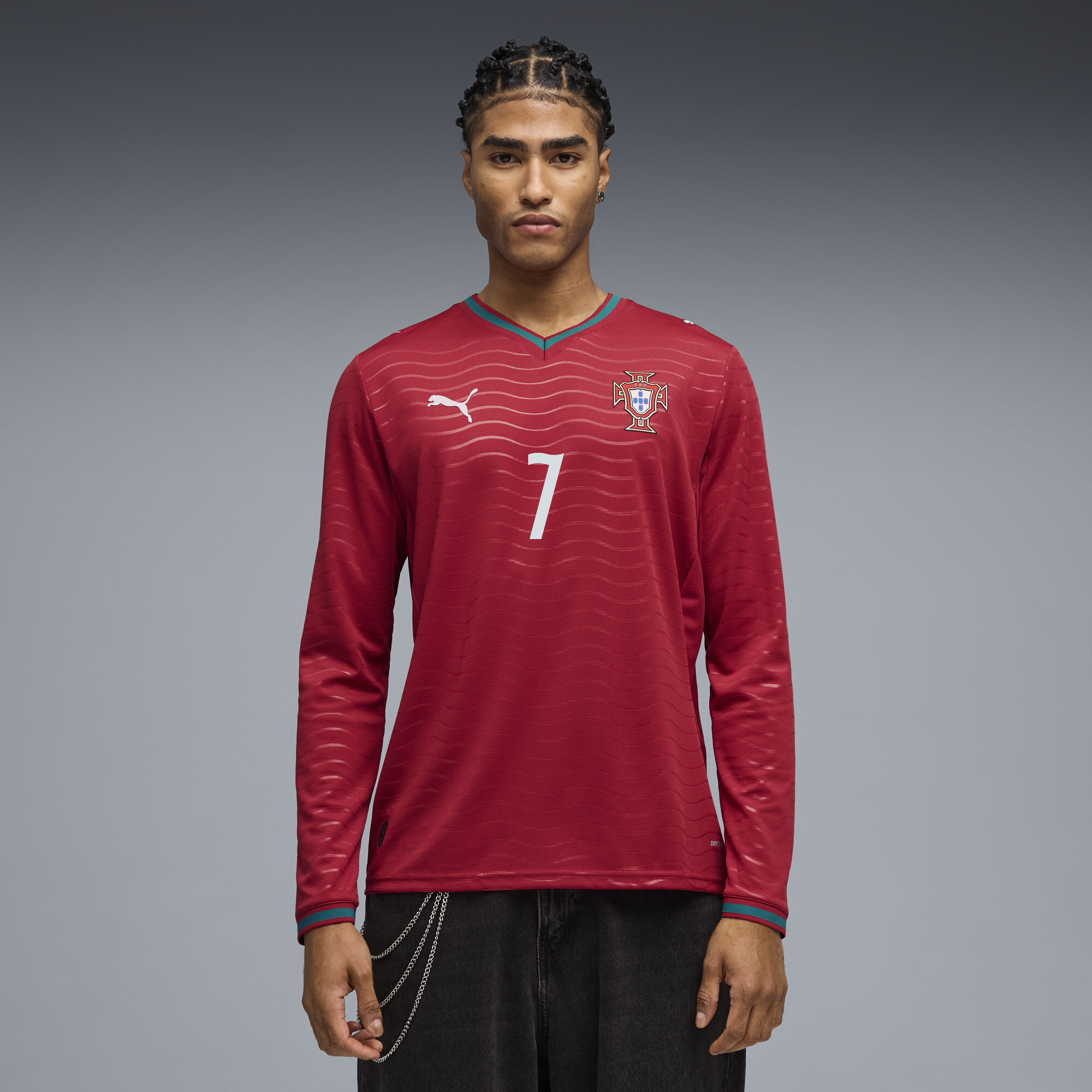 PUMA Portugal 2026 Player thuisshirt met lange mouwen voor Heren, Groen/Rood, Maat S thumbnail 6