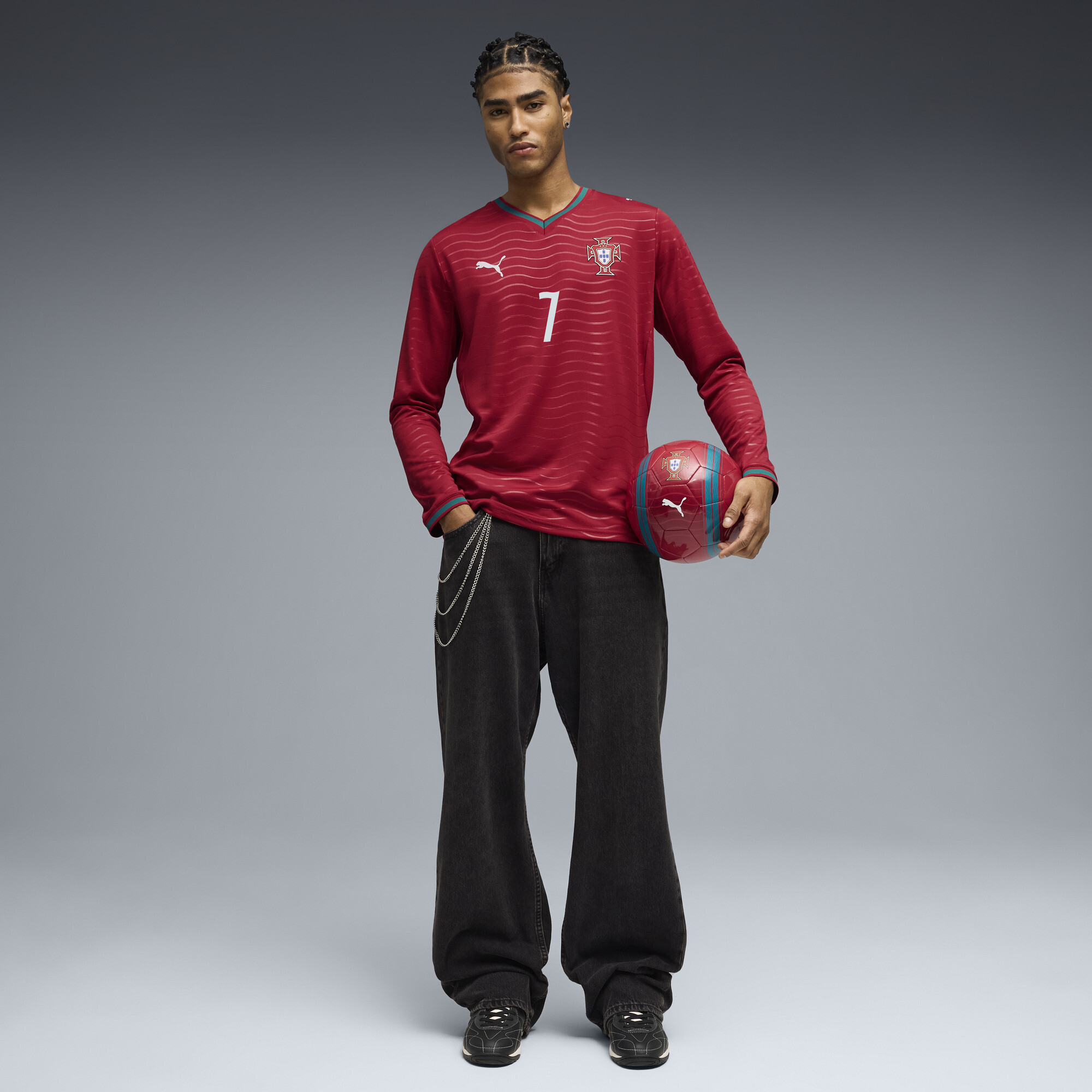 PUMA Portugal 2026 Player thuisshirt met lange mouwen voor Heren, Groen/Rood, Maat S thumbnail 4