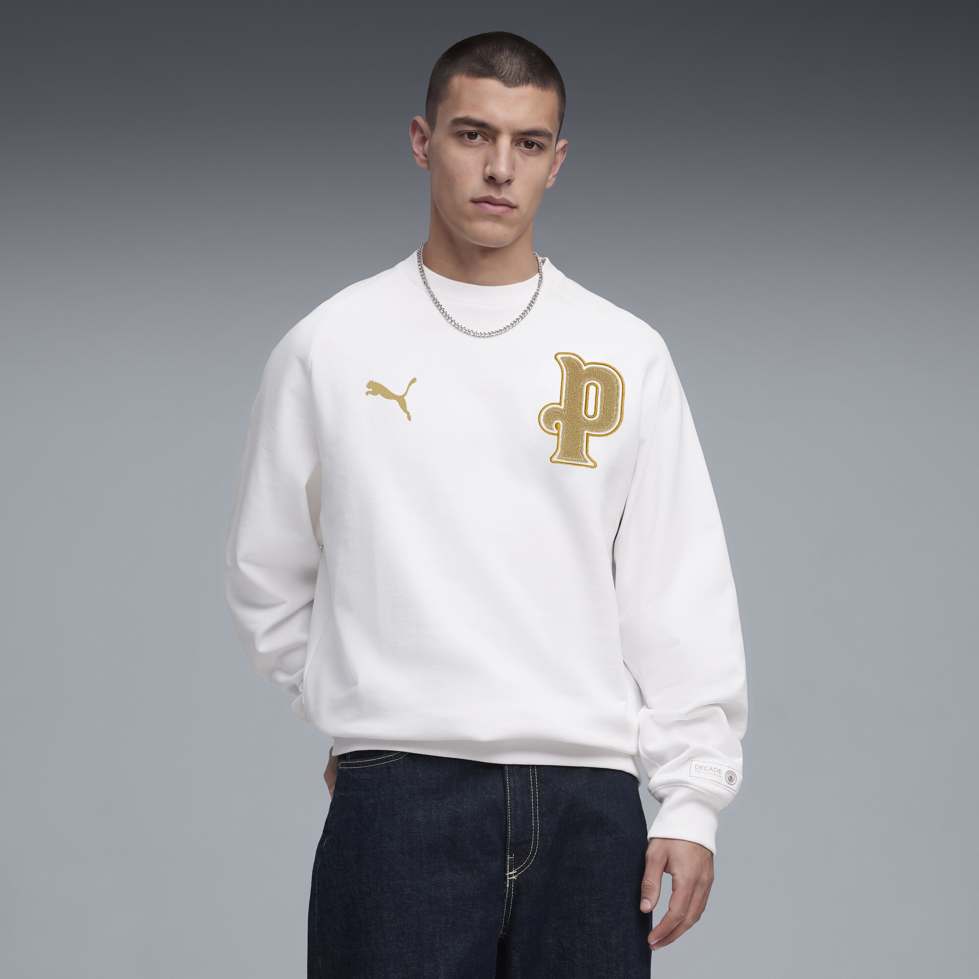 PUMA Manchester City 10th Anniversary Men’s Crewneck Soccer Sweatshirt in White, Size M