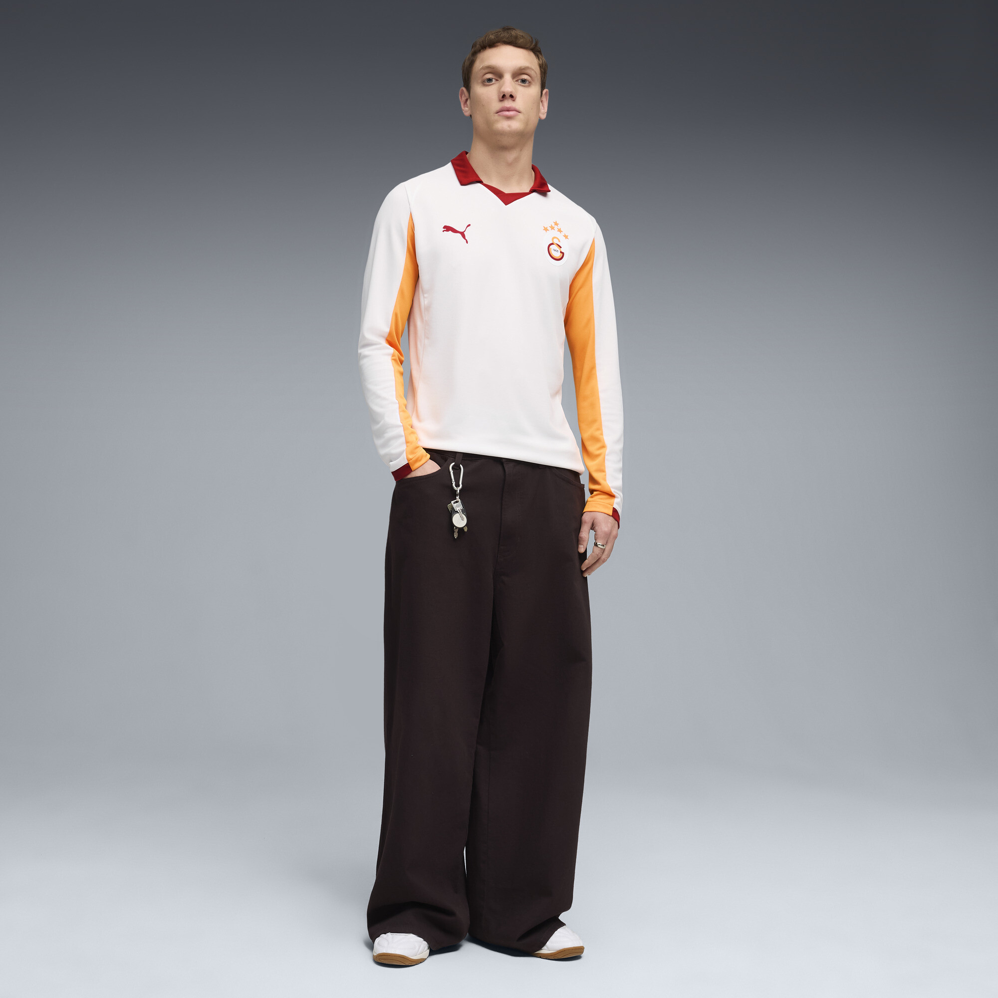 PUMA Galatasaray SK uitshirt met lange mouwen voor Heren, Wit/Oranje, Maat M thumbnail 4