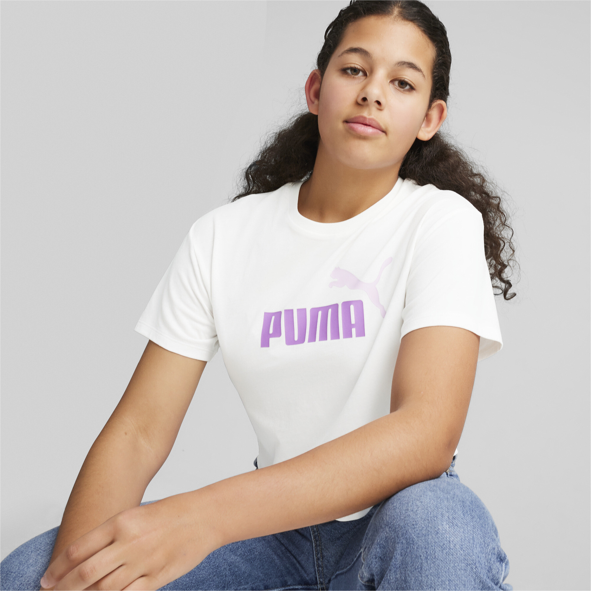 Puma Girls Logo Cropped Tee Youth, White, Size 4, Shop