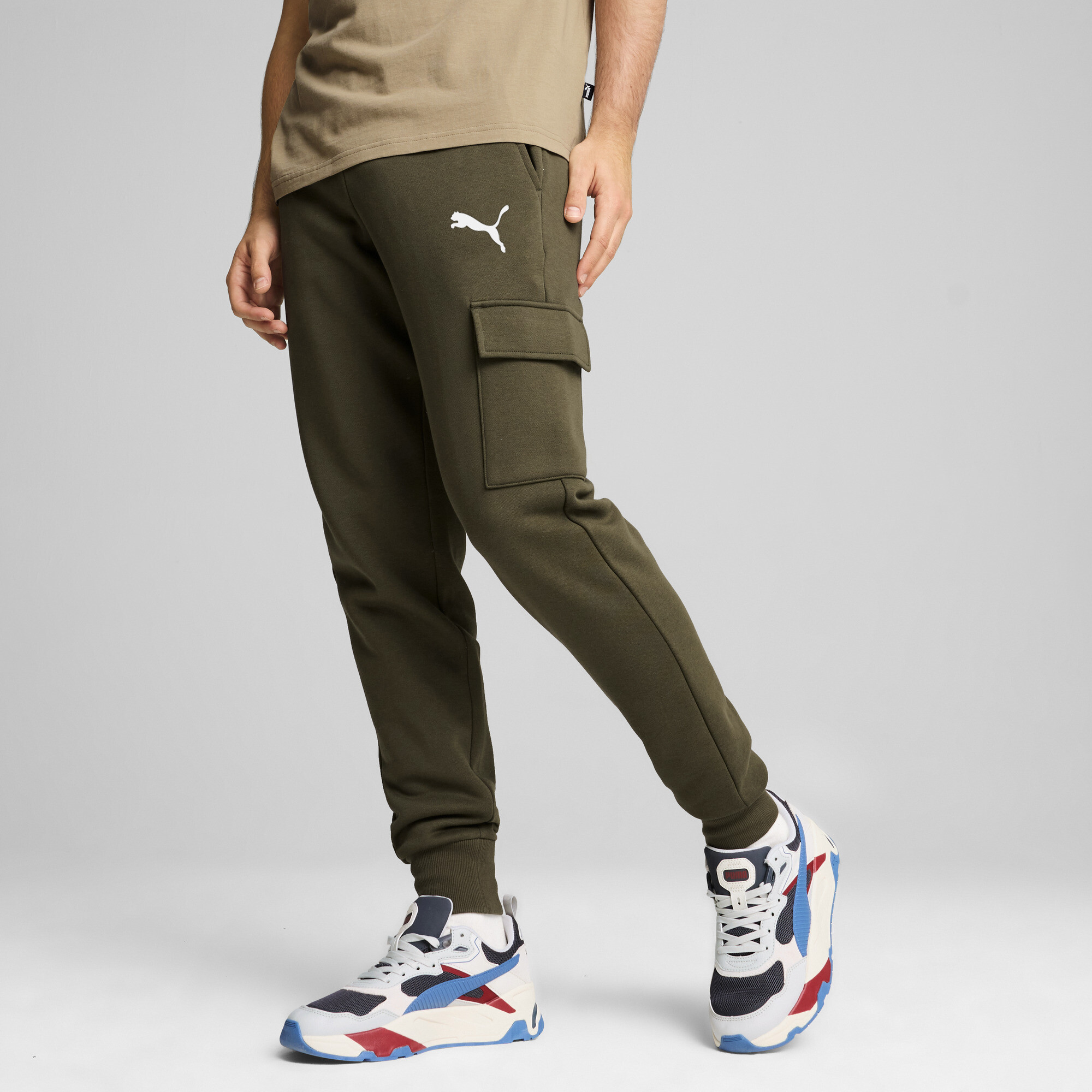 Puma Essentials Cargohose Herren | Mit Plain | Dark Olive | Größe: L