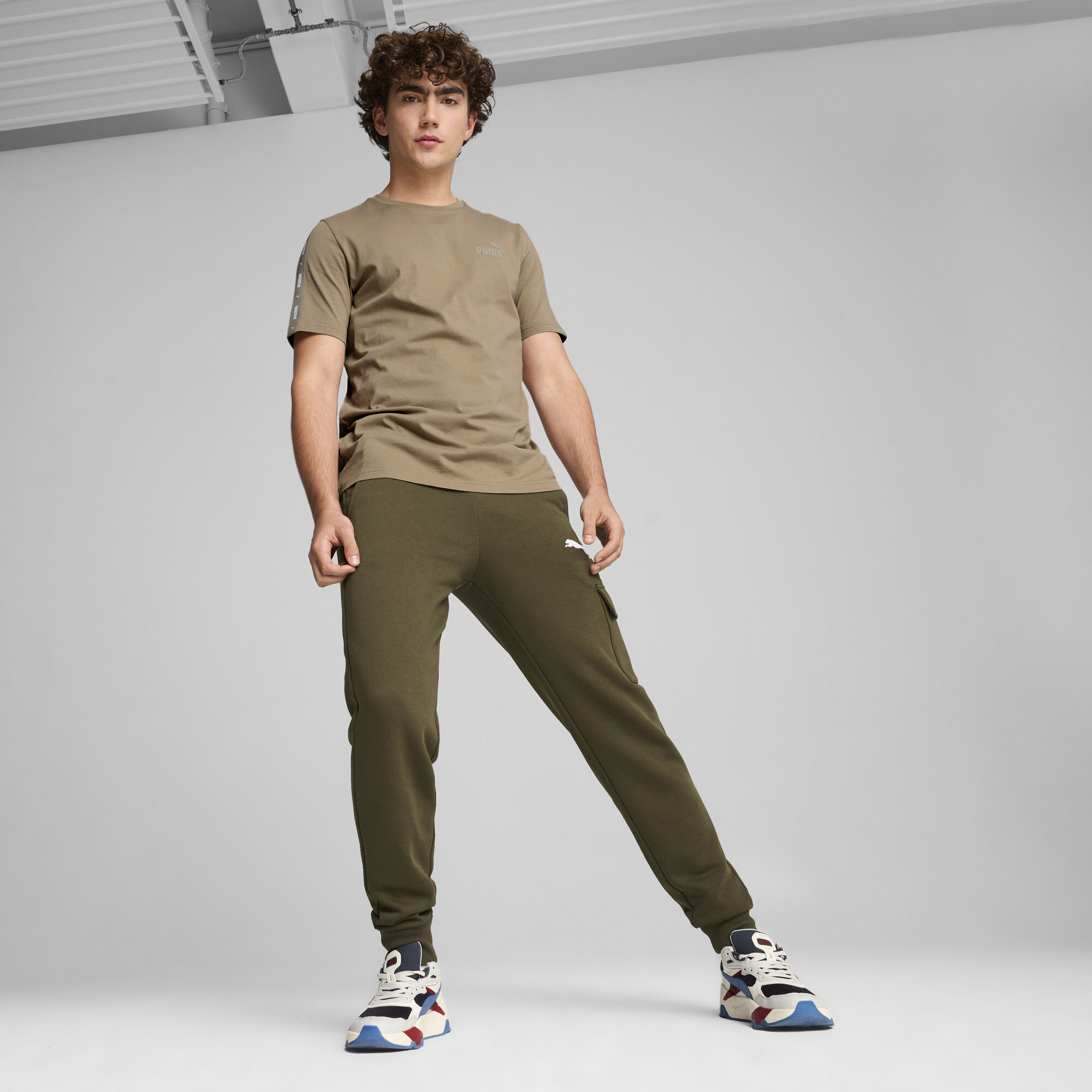 Men's Puma Essentials Cargo Pants, Green, Size S, Clothing