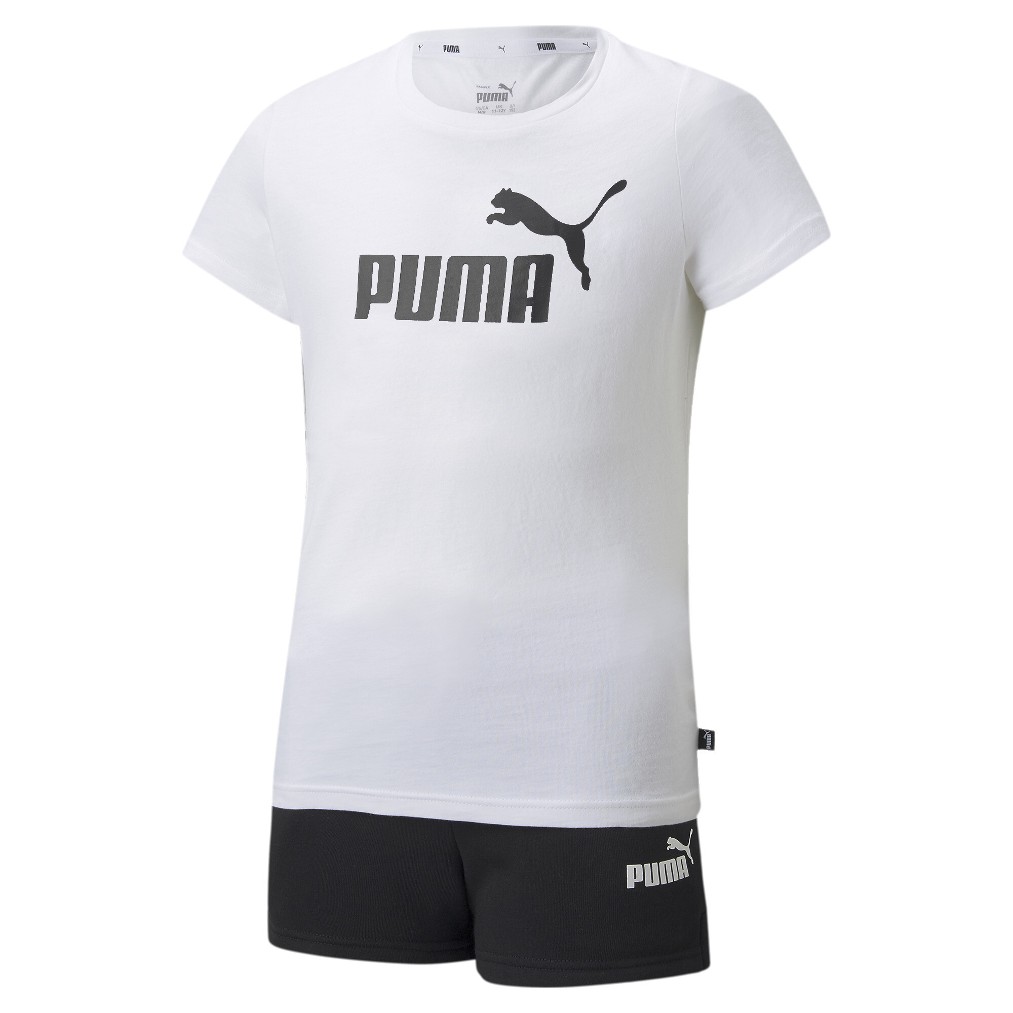 Women's Puma Logo Tee And Shorts Youth Set, White, Size 7-8Y, Clothing